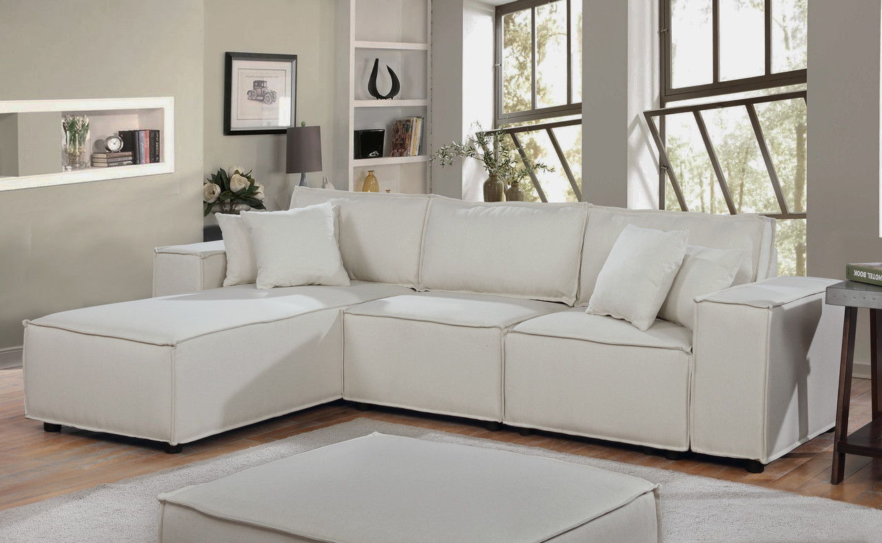 Harvey 104"W Sofa with Reversible Chaise in Beige Linen