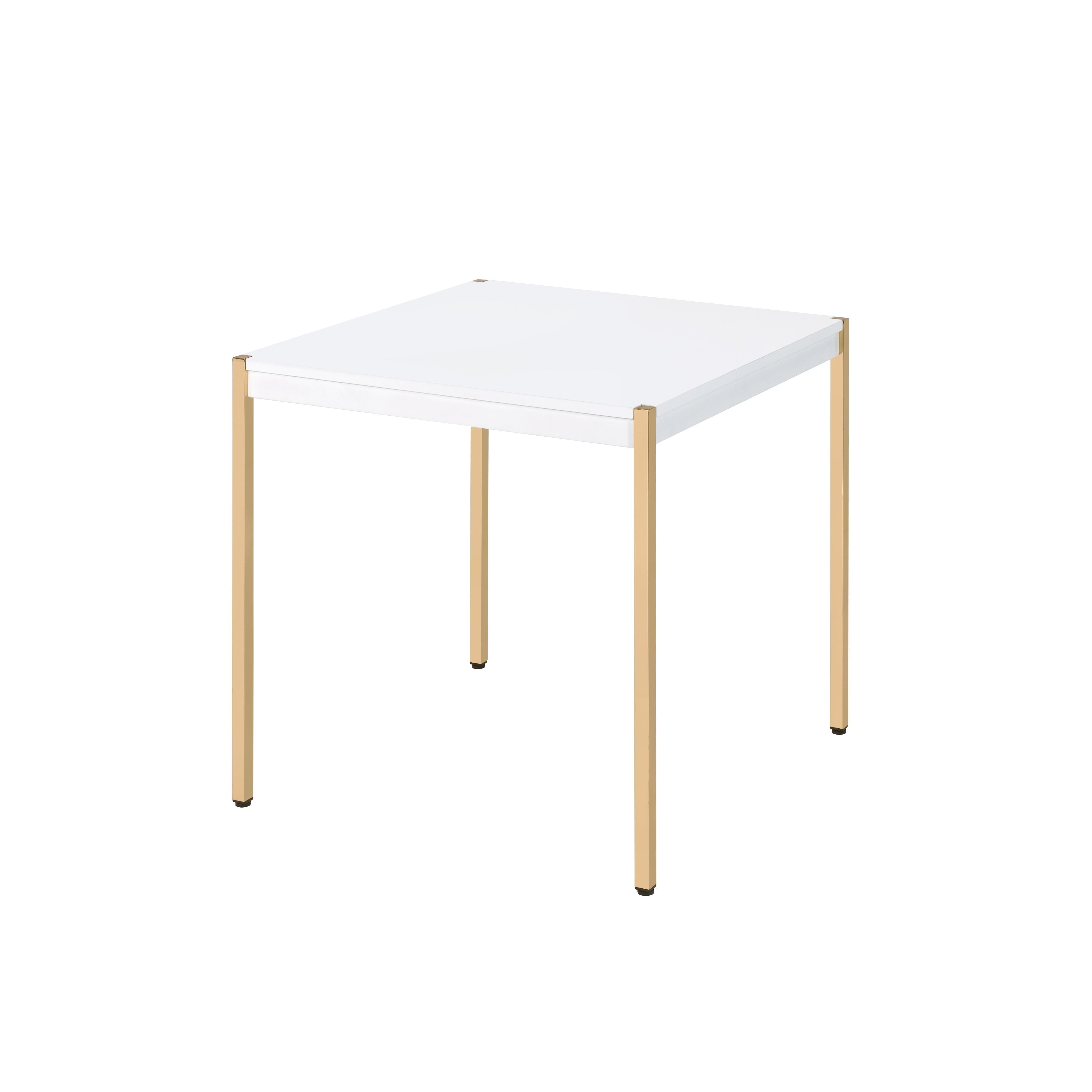 ACME Otrac - End Table - White & Gold Finish | Meri Furniture