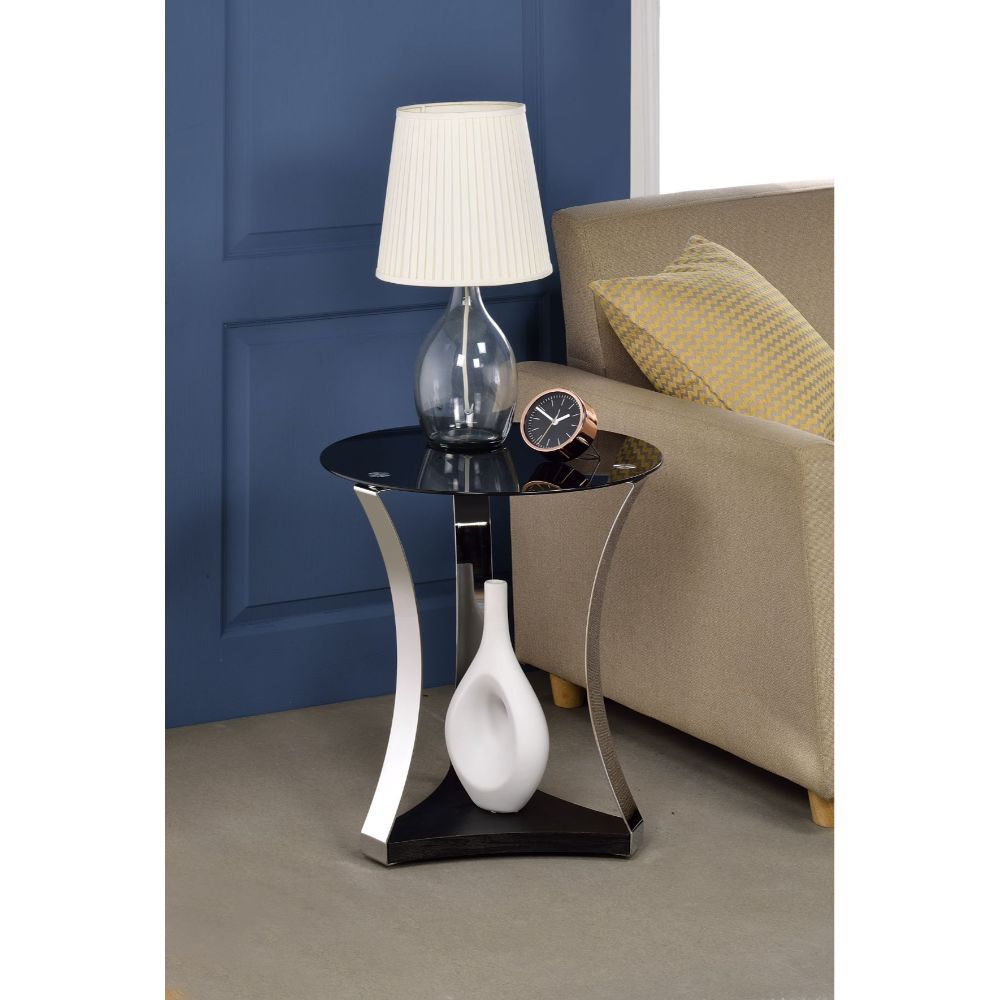 ACME Geiger - End Table - Chrome & Black Glass | Meri Furniture