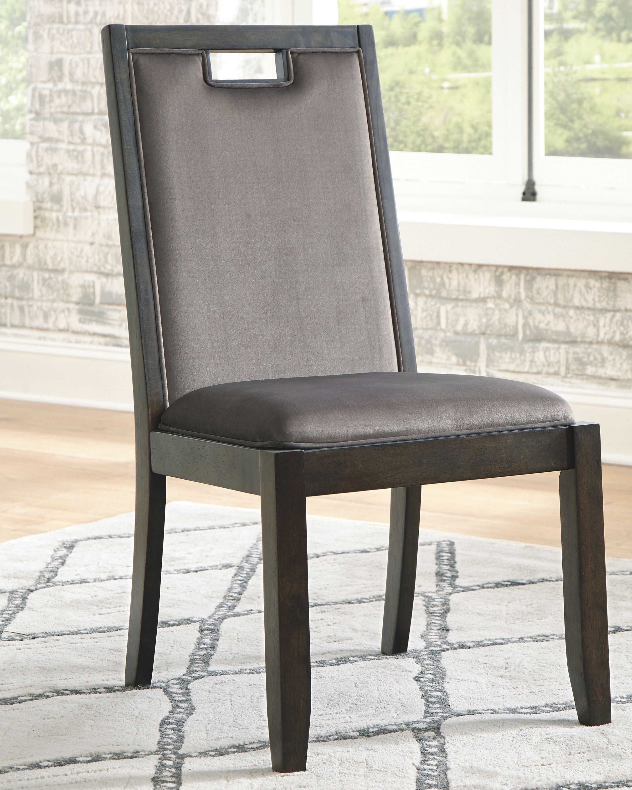 Signature Design by Ashley® Hyndell - Gray / Dark Brown - Dining Uph Side Chair (Set of 2) | Meri Furniture
