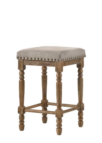 ACME Farsiris - Stool (Set of 2) - Beige Fabric & Weathered Oak Finish | Meri Furniture