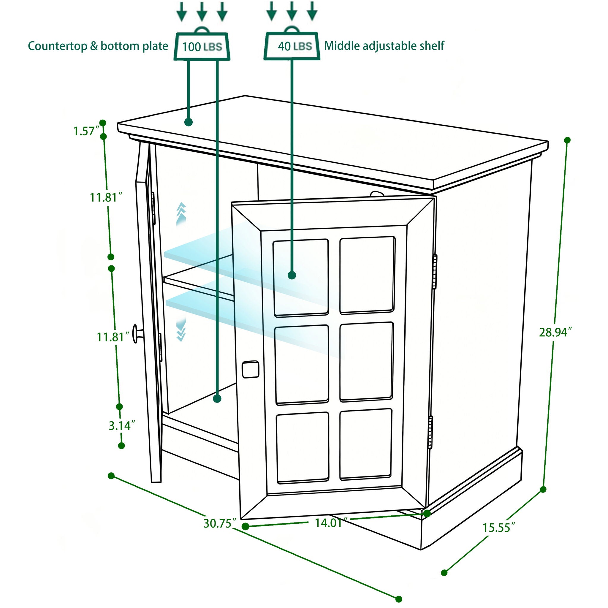 Sideboard Cabinet With Mirrored Doors, Adjustable Shelf, Metal Handles