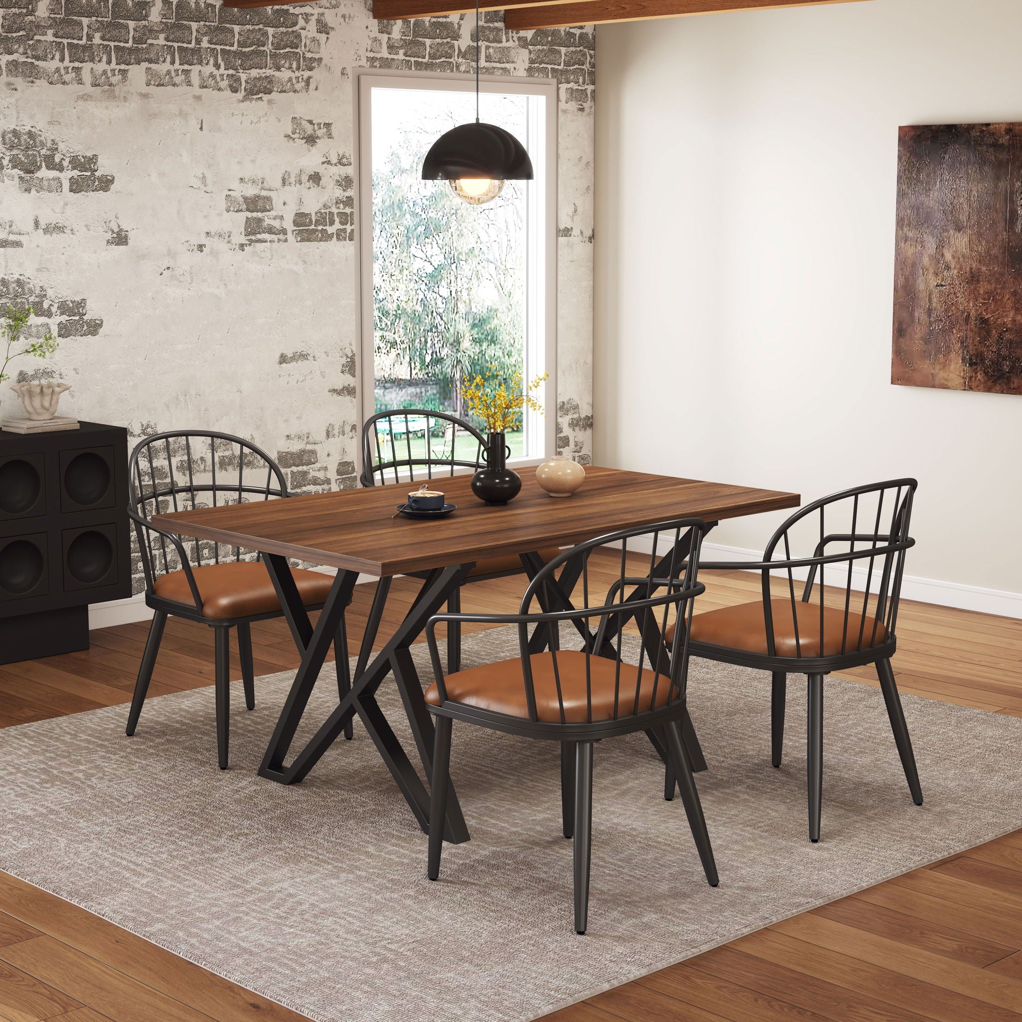 Industrial Style Indoor Dining Table With Metal Legs - Walnut / Black