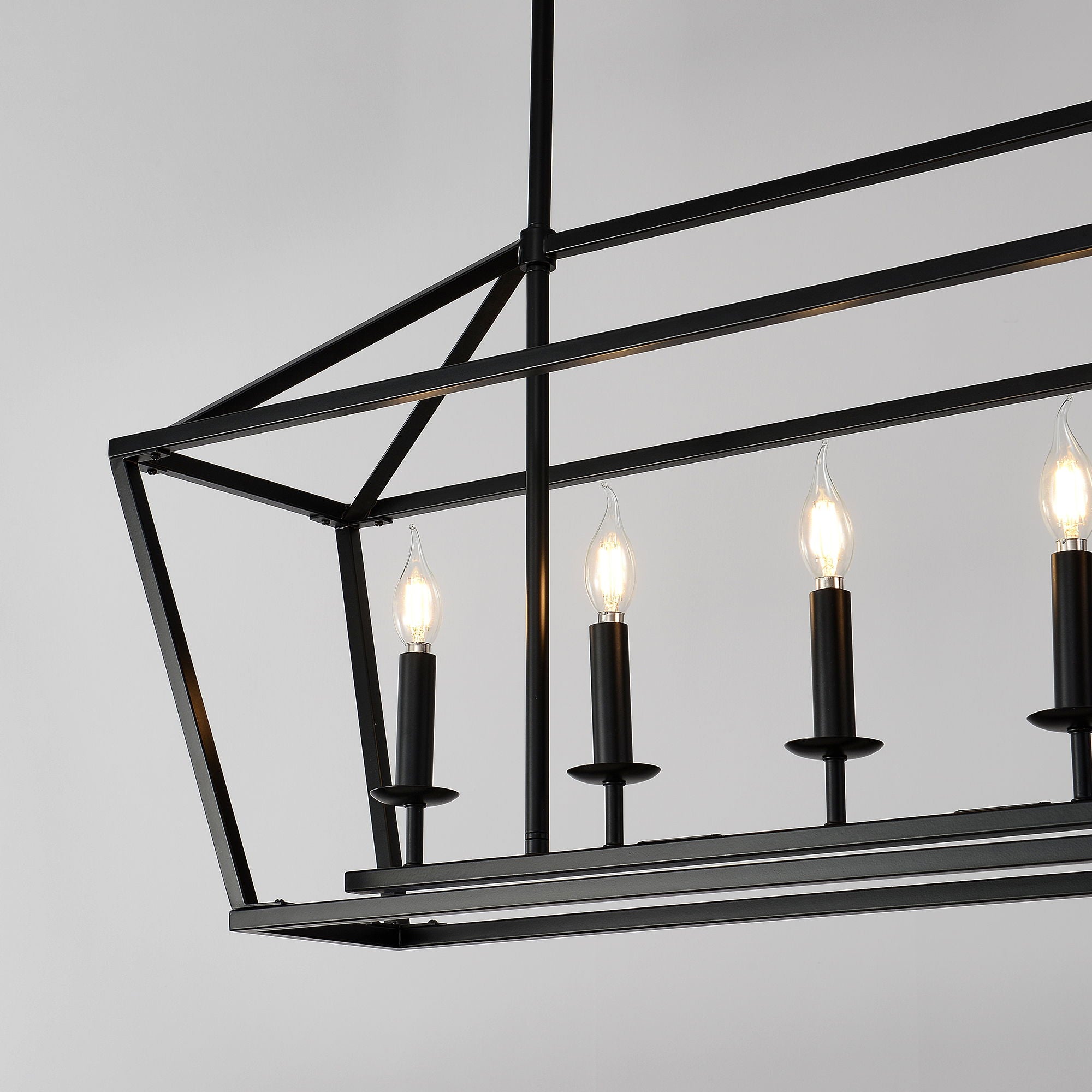 5 Light Farmhouse Kitchen Island Lighting, 5 Light Industrial Linear Chandelier For Dining Room Metal Hanging Pendant Light Fixture For Bedroom Living Room Hallway Conference Room - Matte Black