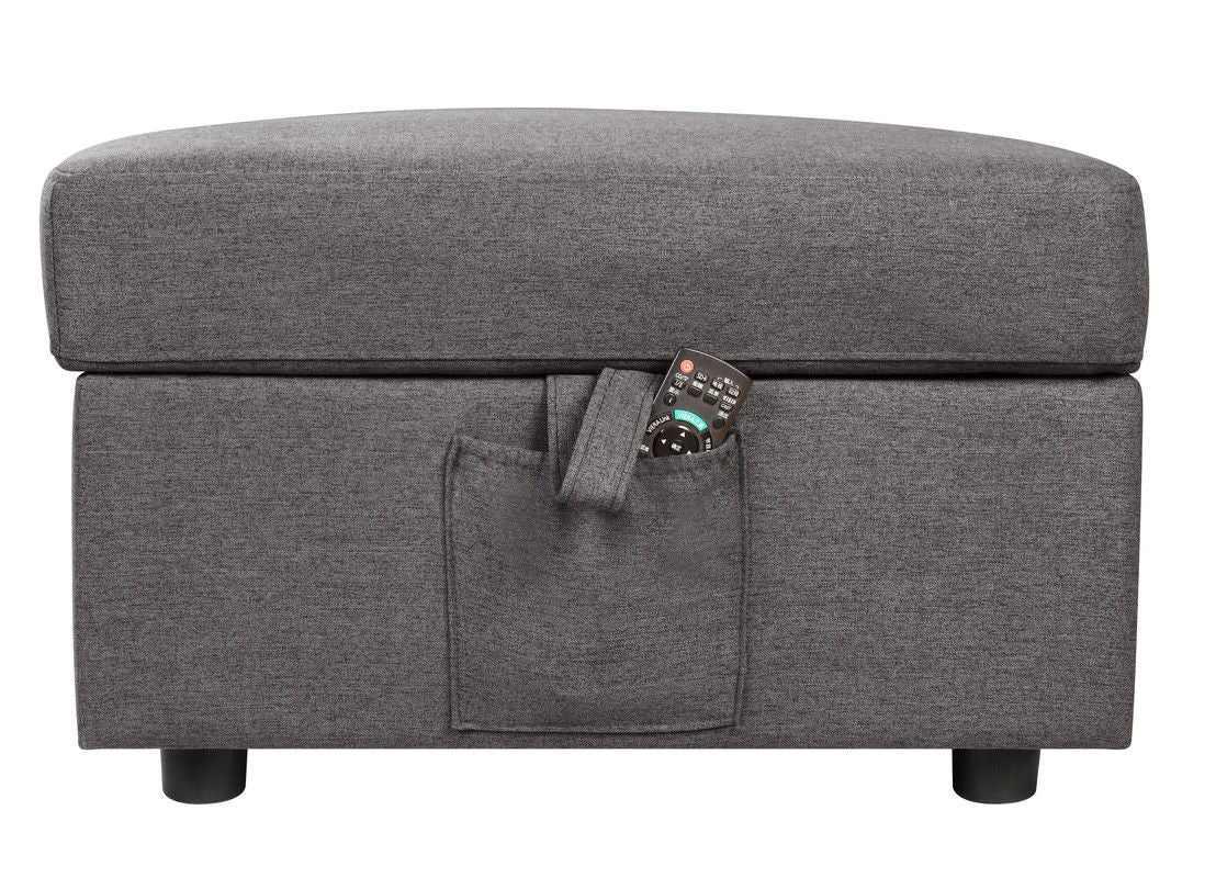 Waylon 93"W Gray Linen 6-Seater L-Shape Sectional Sofa with Storage Ottoman and Pockets