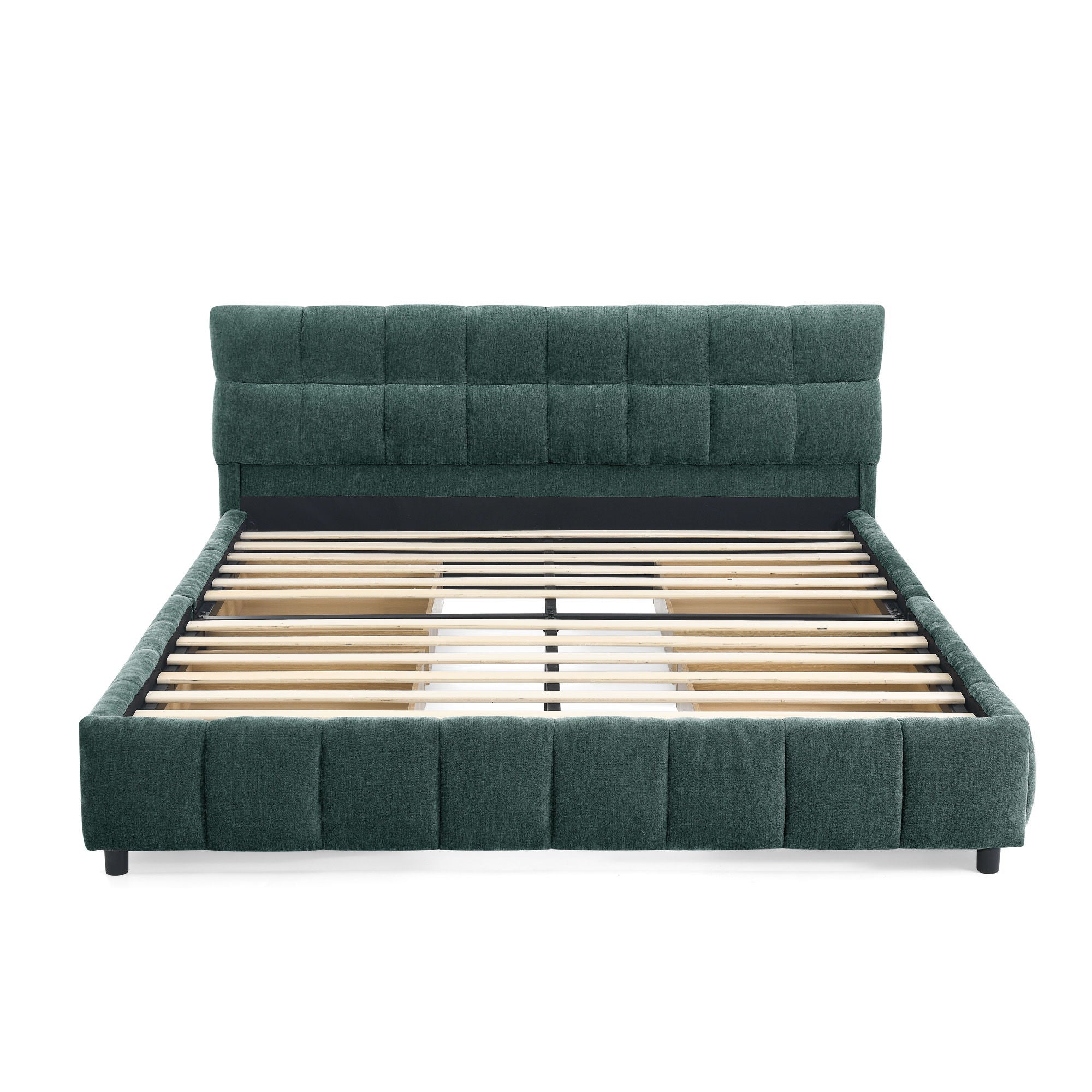 Modern Platform Bed Frame With Thick Chenille Fabric