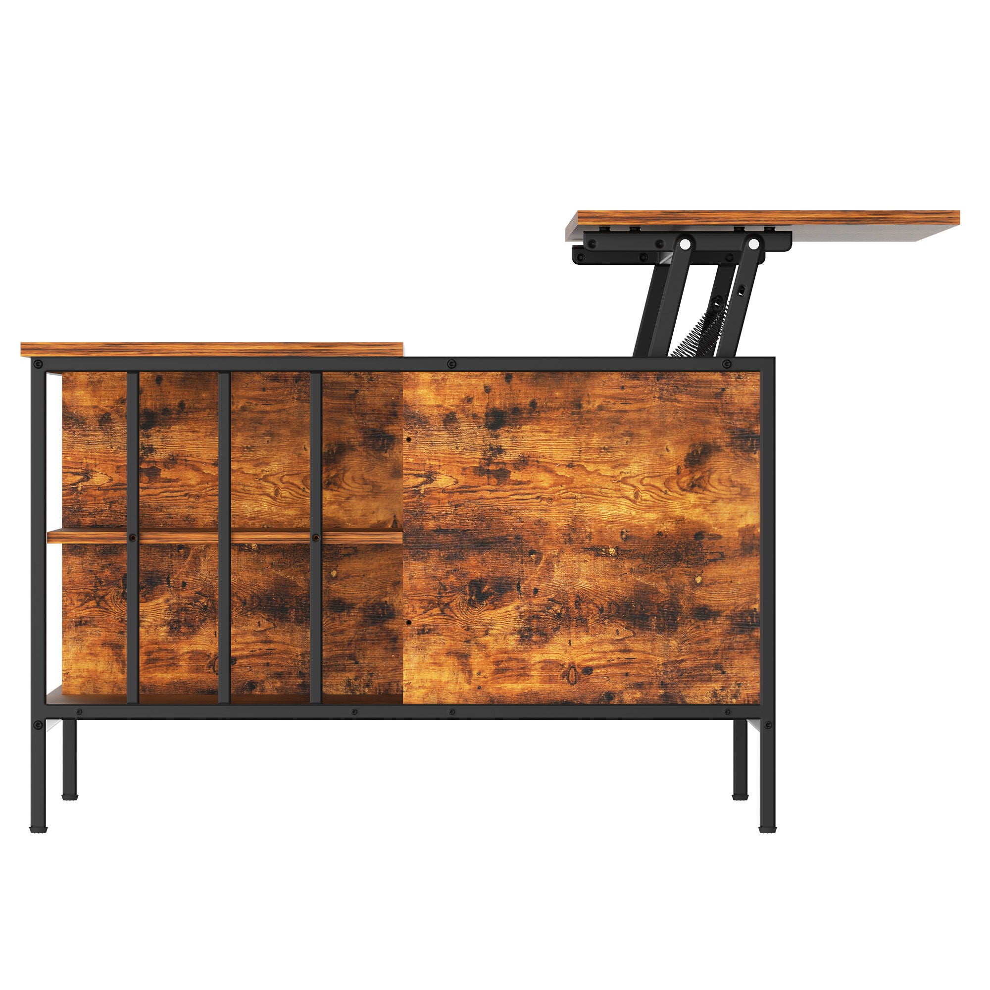 Lift Top Coffee Table With Storage, Adjustable Height Living Room - Black / Brown