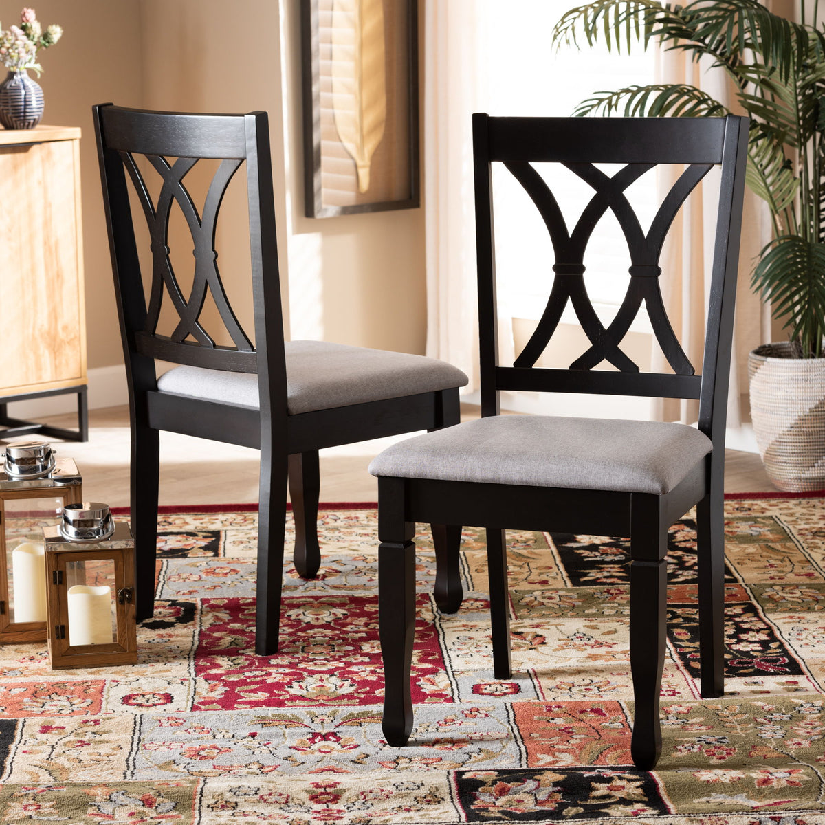 Reneau Modern and Contemporary Grey Fabric Upholstered Espresso Brown Finished Wood 2-Piece Dining Chair Set Set