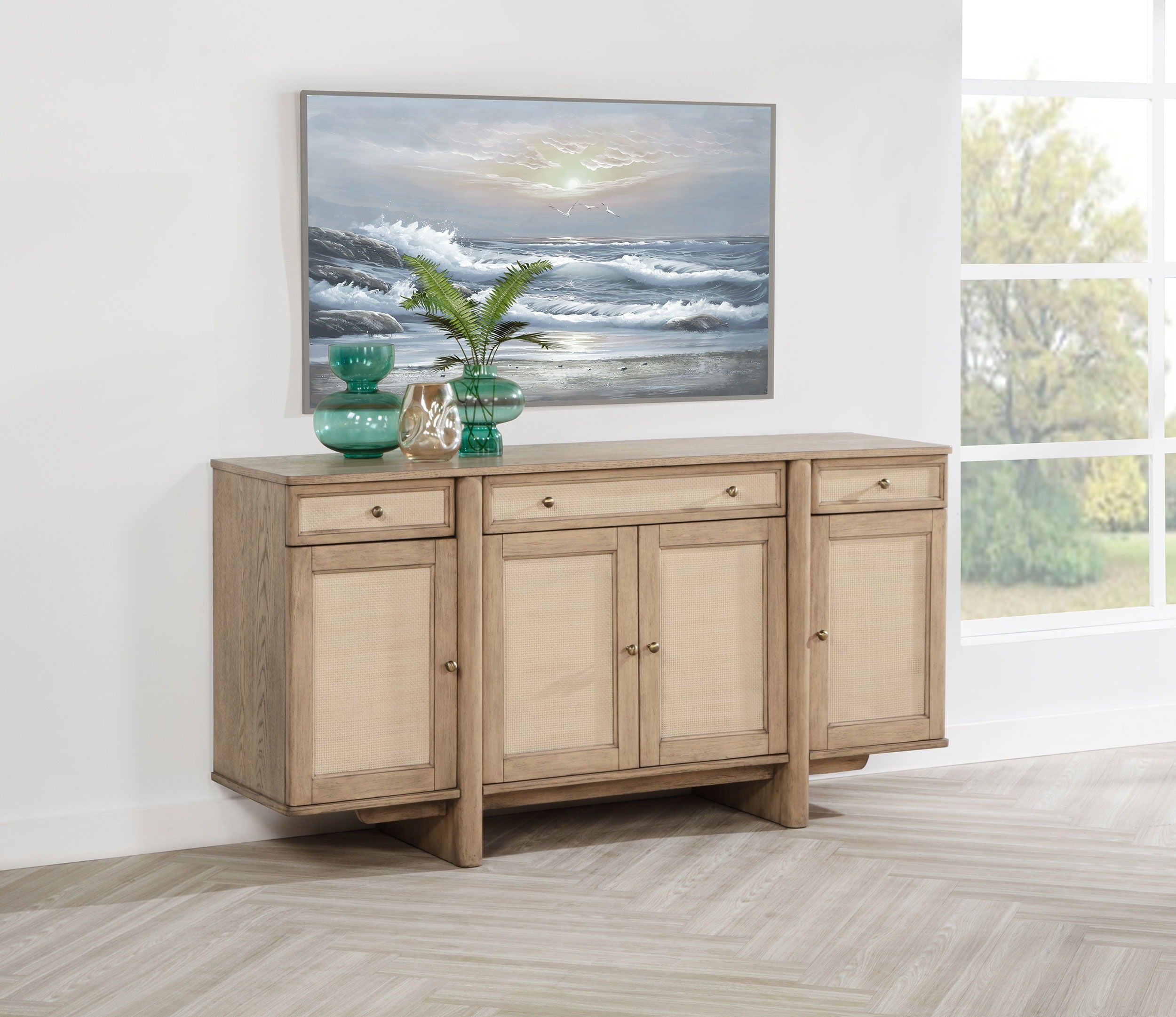 Coaster Fine Furniture Kailani - 4-Door Cane Sideboard Buffet Cabinet - Beige Oak | Meri Furniture