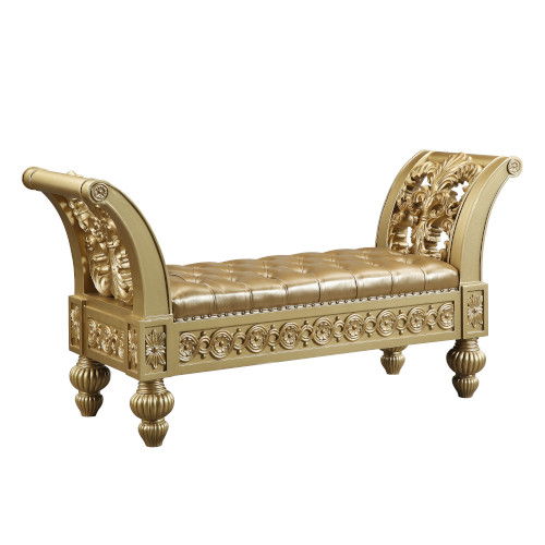 ACME Seville - Bench - Tan PU & Gold Finish | Meri Furniture