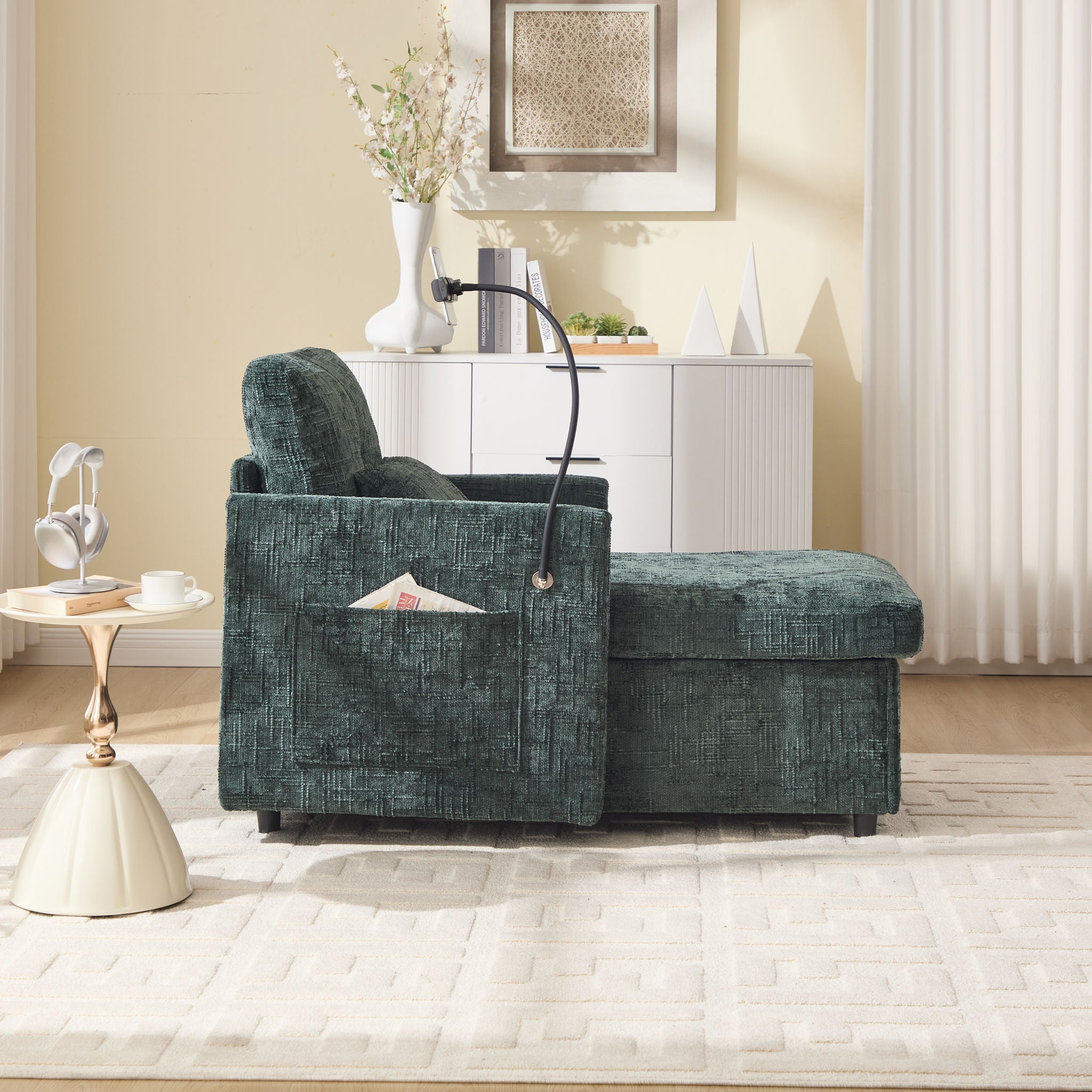 Multifunctional Chenille Recliner Sofa With Storage And Phone Bracket