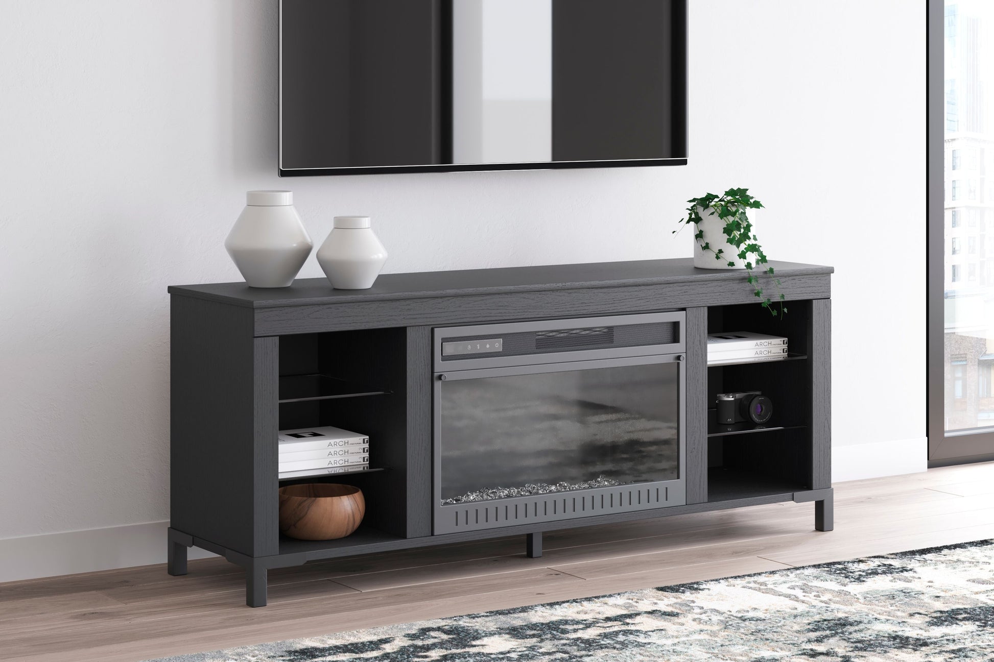 Signature Design by Ashley® Cayberry - Black - TV Stand With Fireplace | Meri Furniture