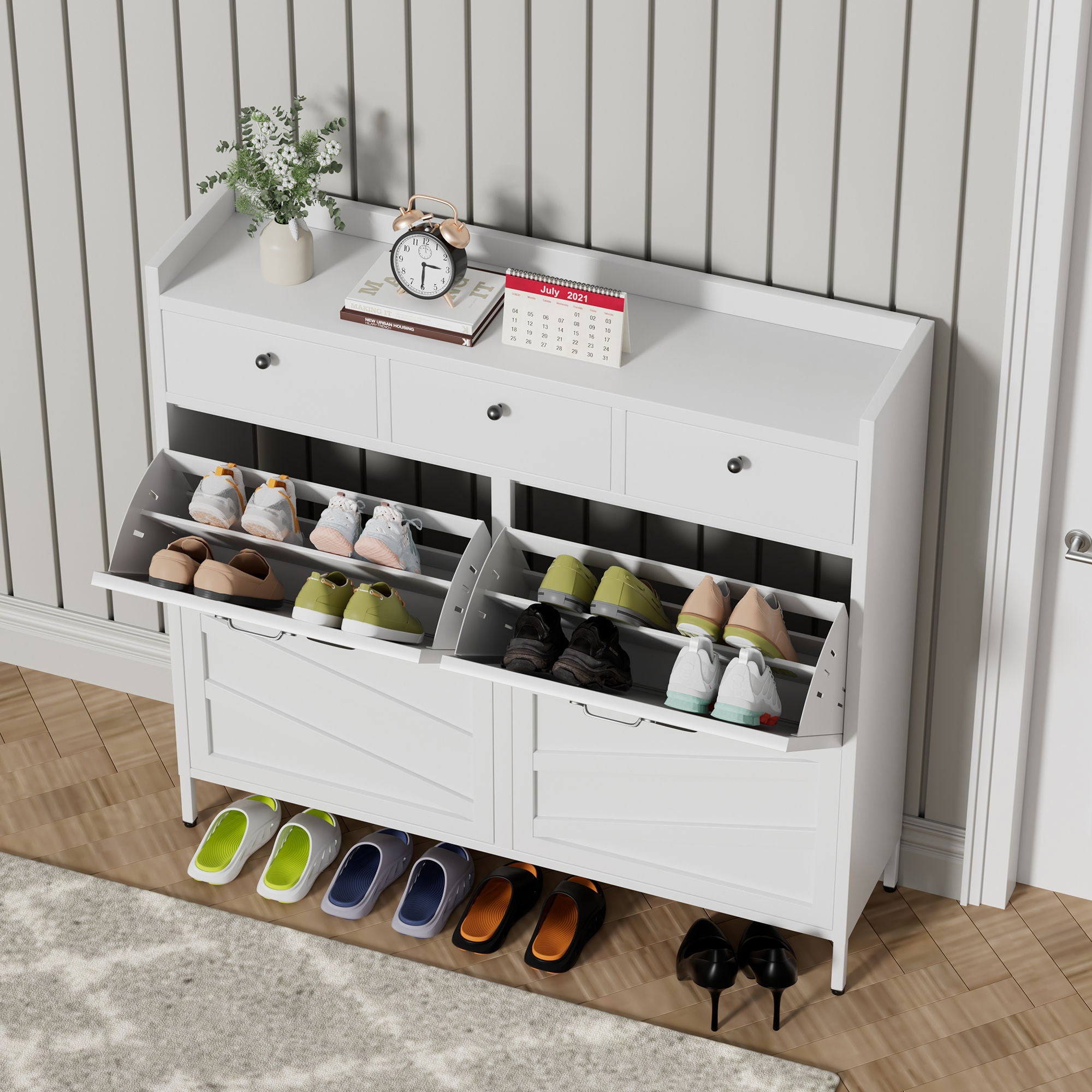 Shoe Cabinet With Flip Drawers