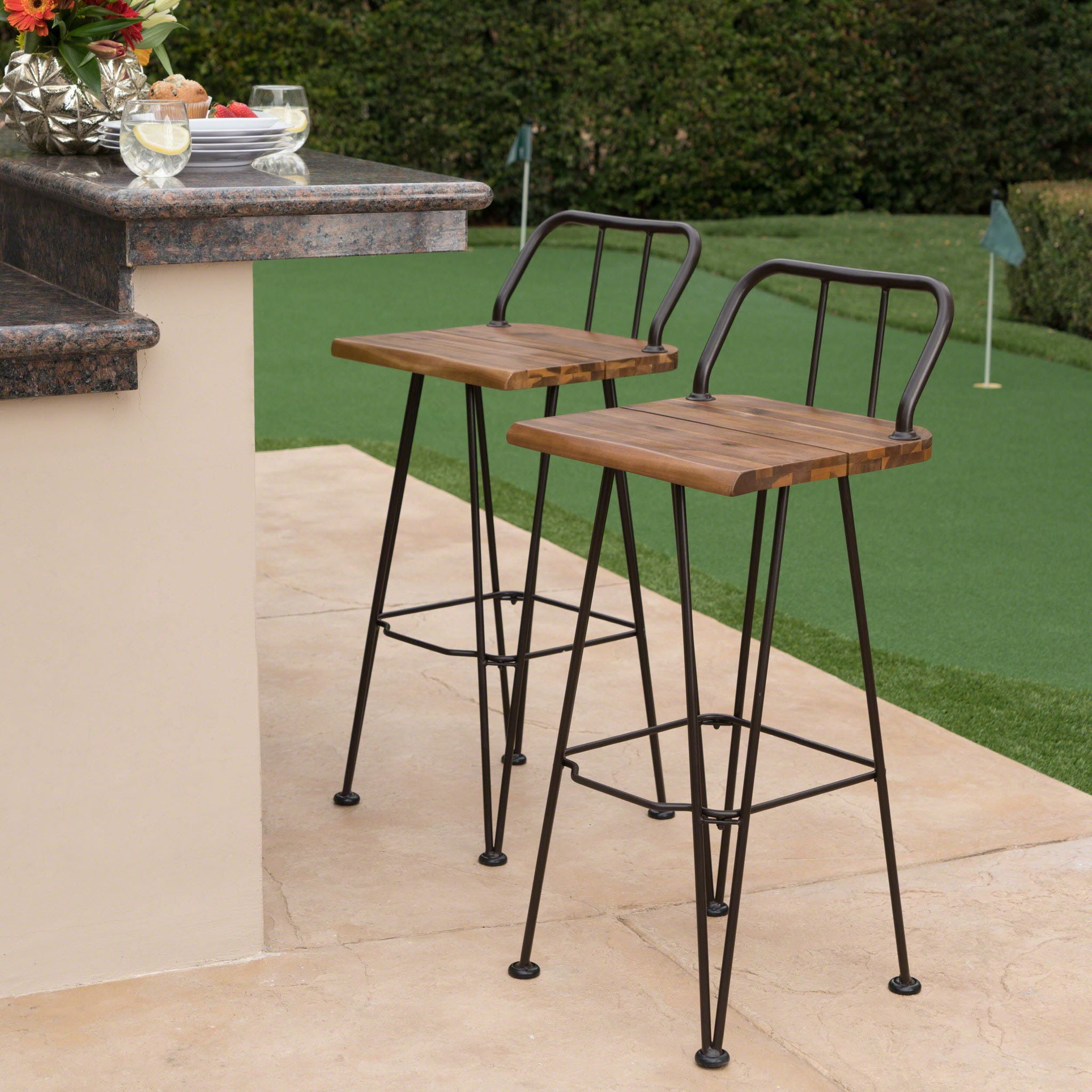 Outdoor Barstool With Angled Metal Legs - Brown