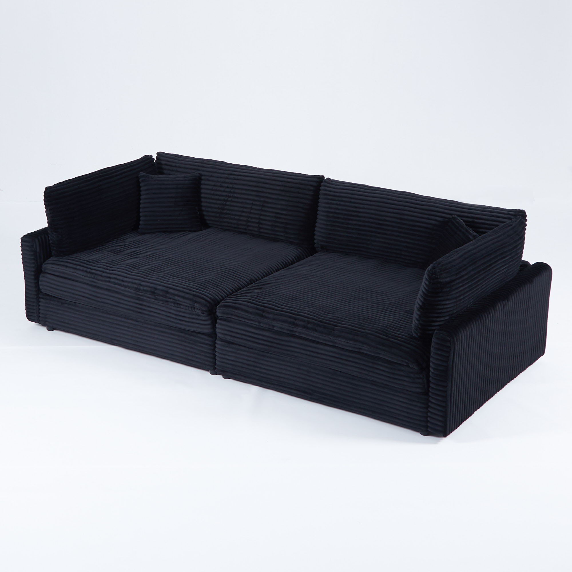 Elegant Corduroy Sofa With Throw Pillows And Backrests
