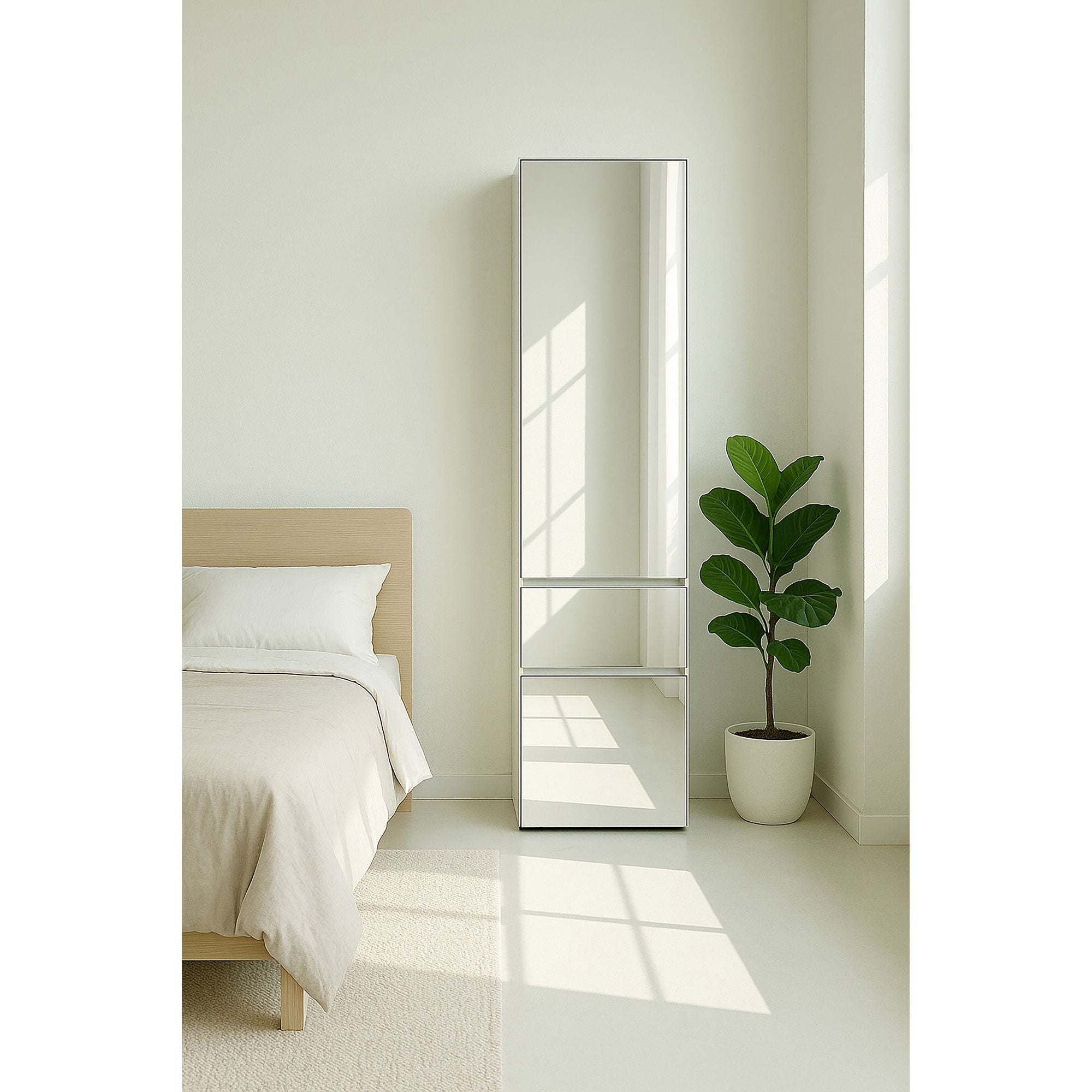 Elise - Modular Wood Closet System With Mirror In Customizable Storage Solution - White