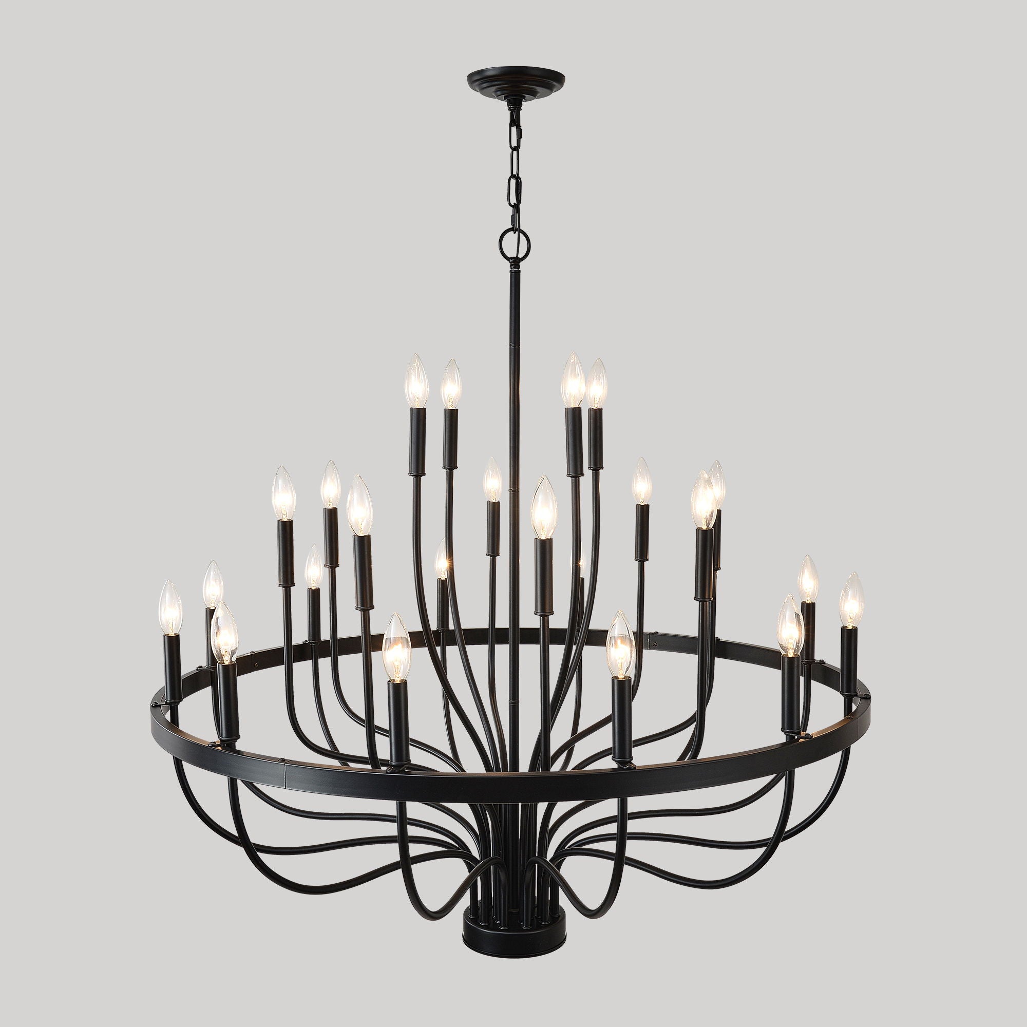 24 Light Chandelier Industrial Iron Candle Chandelier Modern Suspended Farmhouse Chandeliers Pendant Light Fixtures For Dining Room Bedroom Living Room Kitchen Island Foyer E12 Bulb (No Include) - Black
