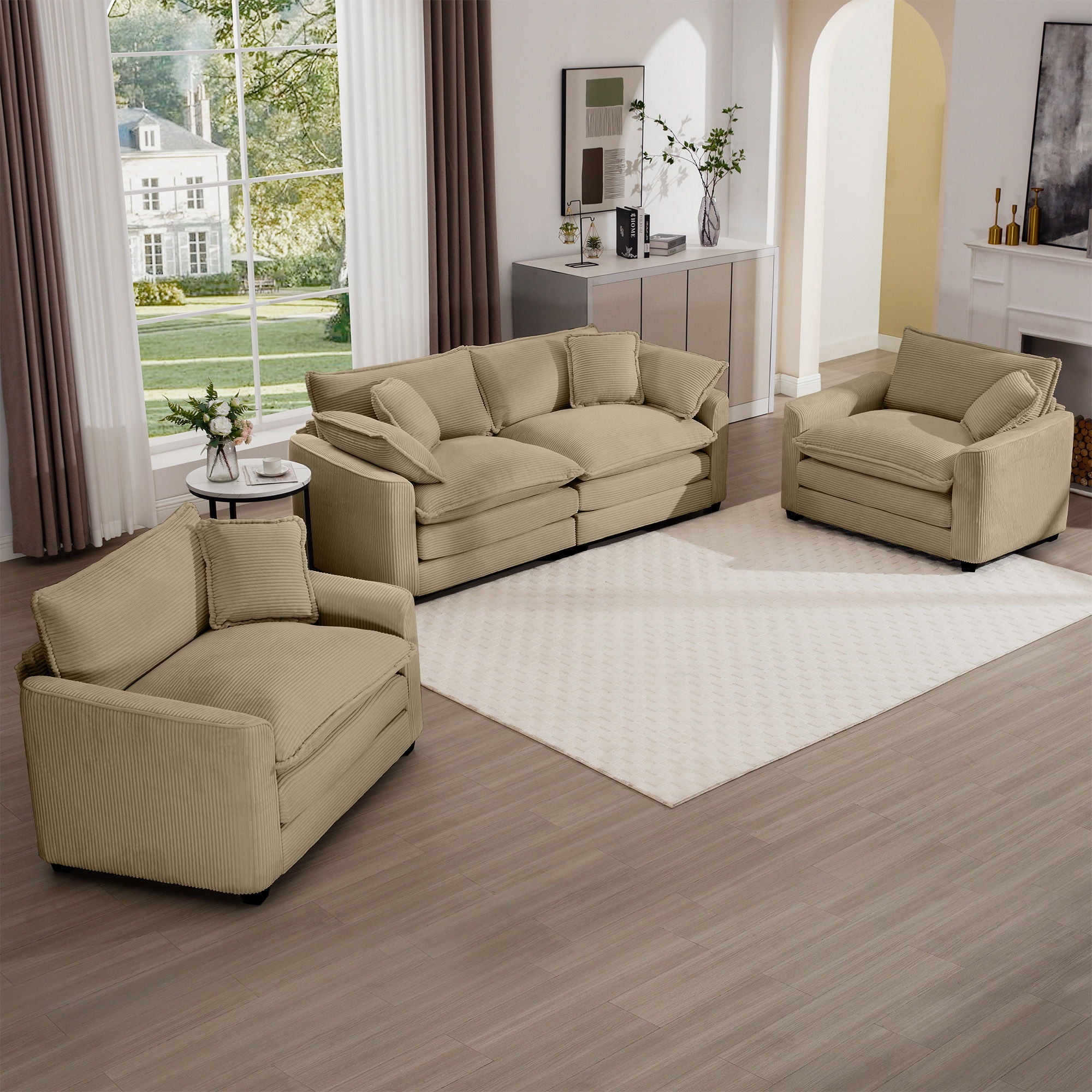 Elegant Corduroy Oversized Sectional Sofa Set With Deep Seats And Flexible Layout