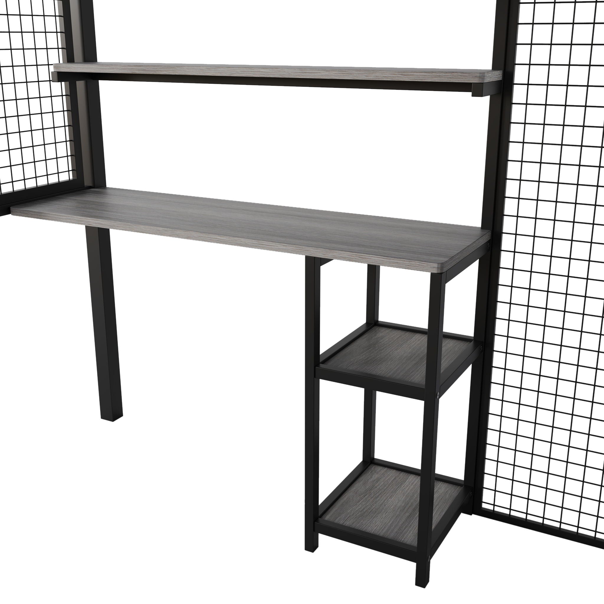 Metal Loft Bed With Wardrobe, Desk, Storage Shelves