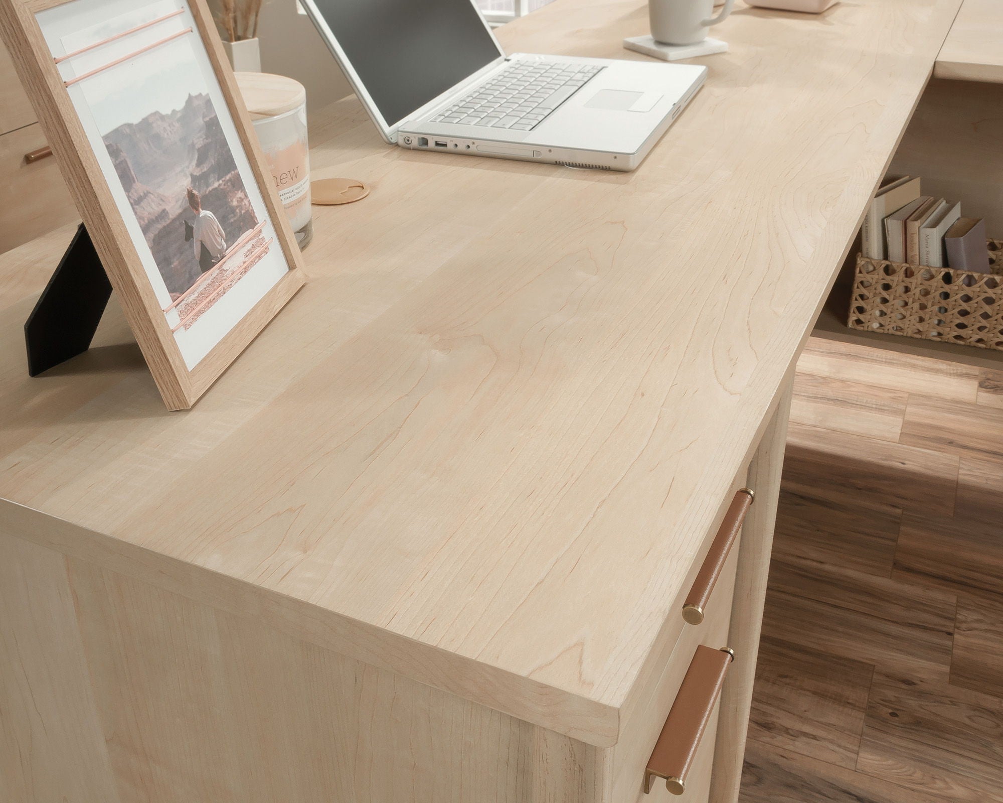 L-Shaped Home Office Desk in Natural Maple