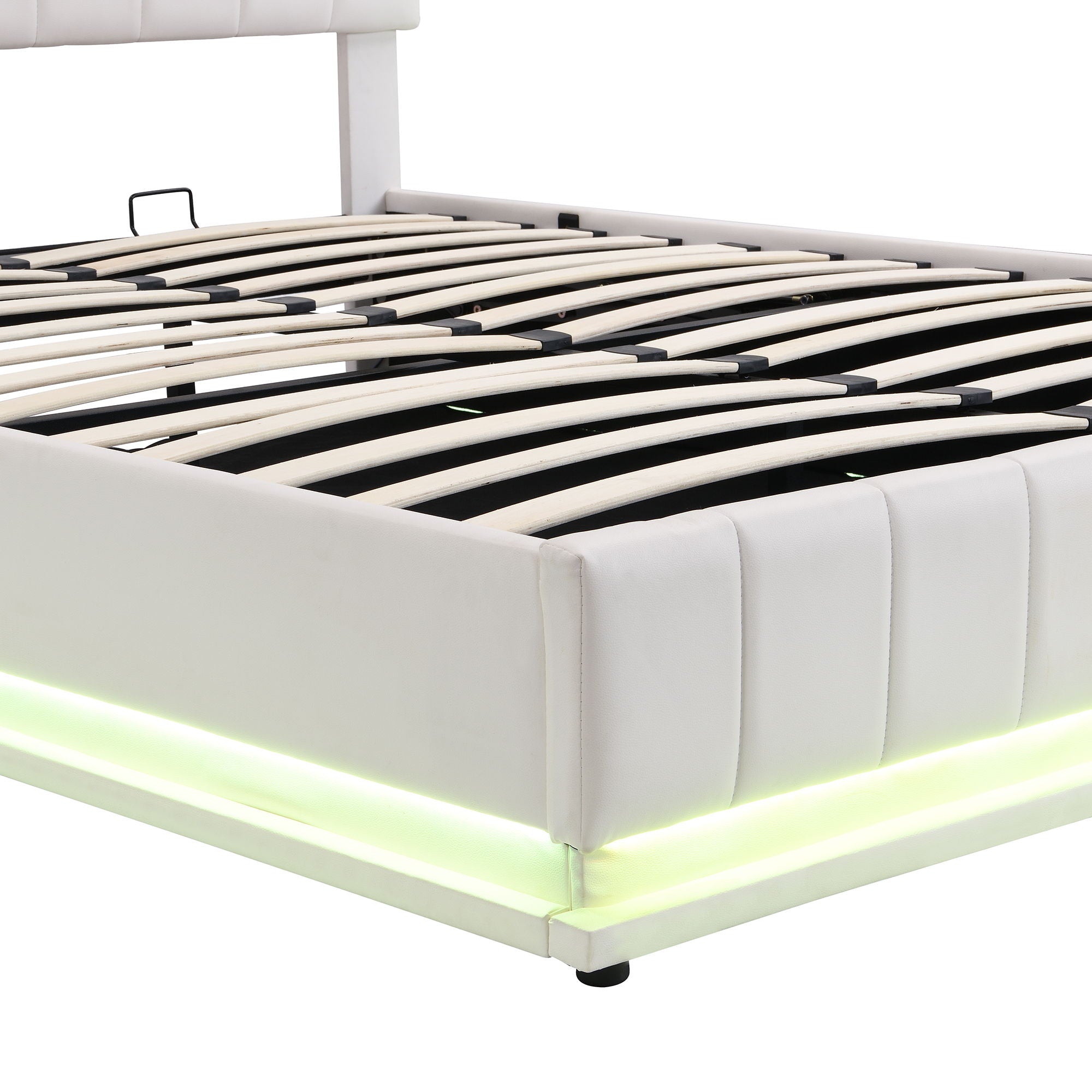 Upholstered Bed With Hydraulic Storage System And LED Light, With Sockets And USB Ports