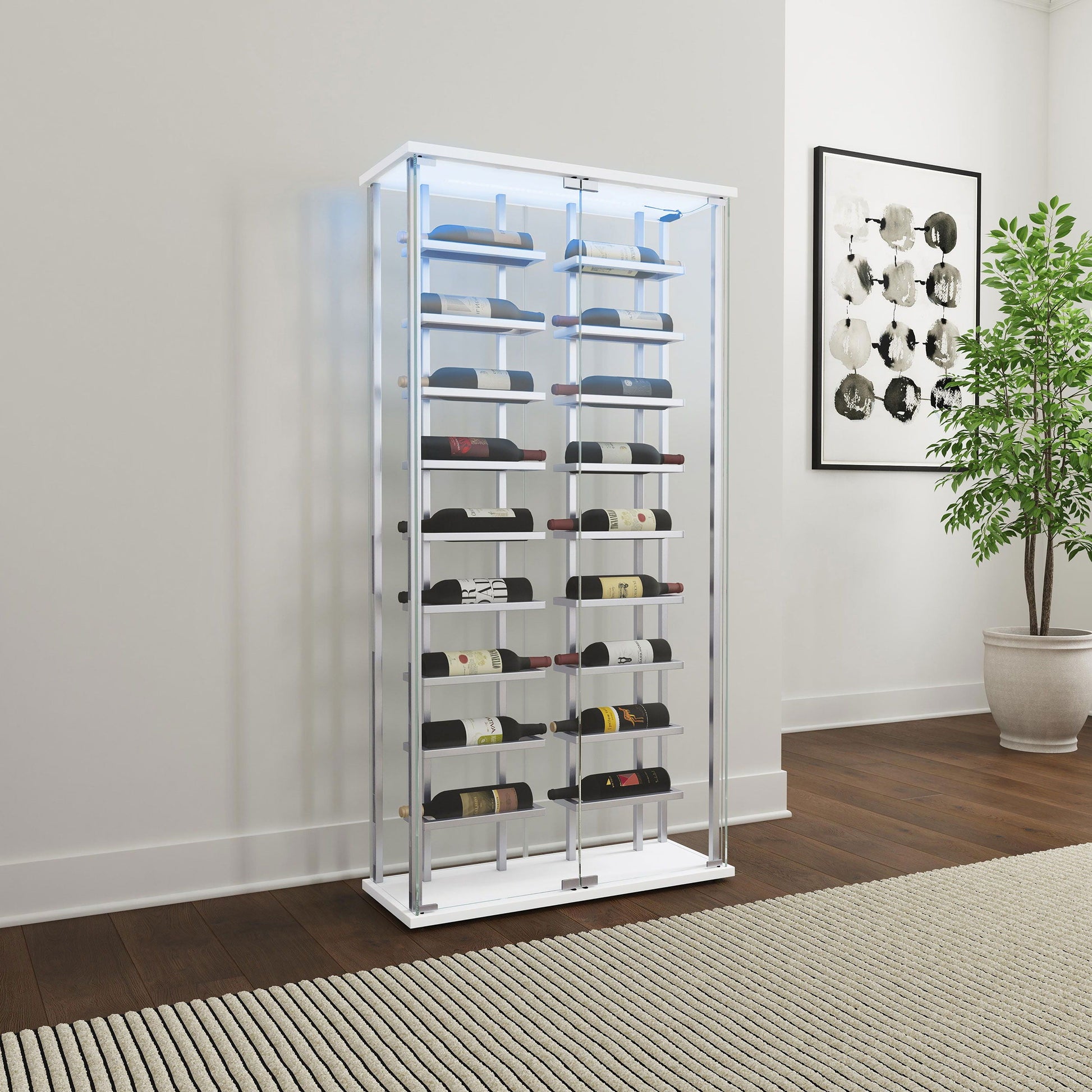 Coaster Fine Furniture Montara - Tempered Glass Wine Storage LED Curio Cabinet - Chrome | Meri Furniture