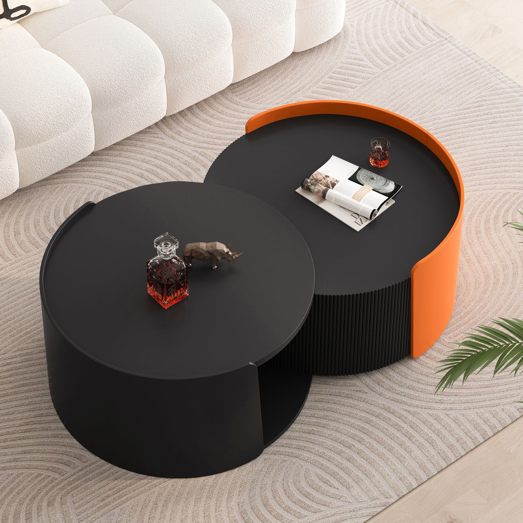 Modern Round Nesting Coffee Table With Extendable Sliding Top