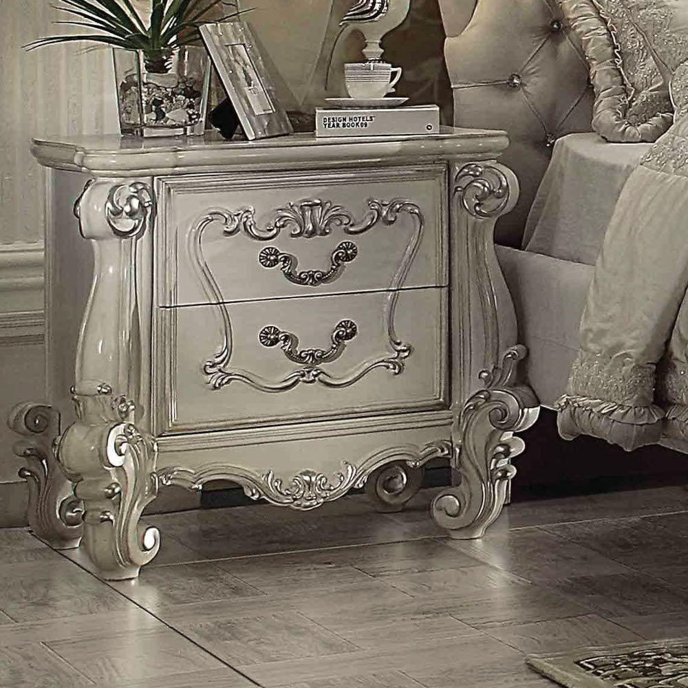 ACME The Versailles nightstand is the perfect accent to create the style of royalty your bedroom has been needing. | Meri Furniture