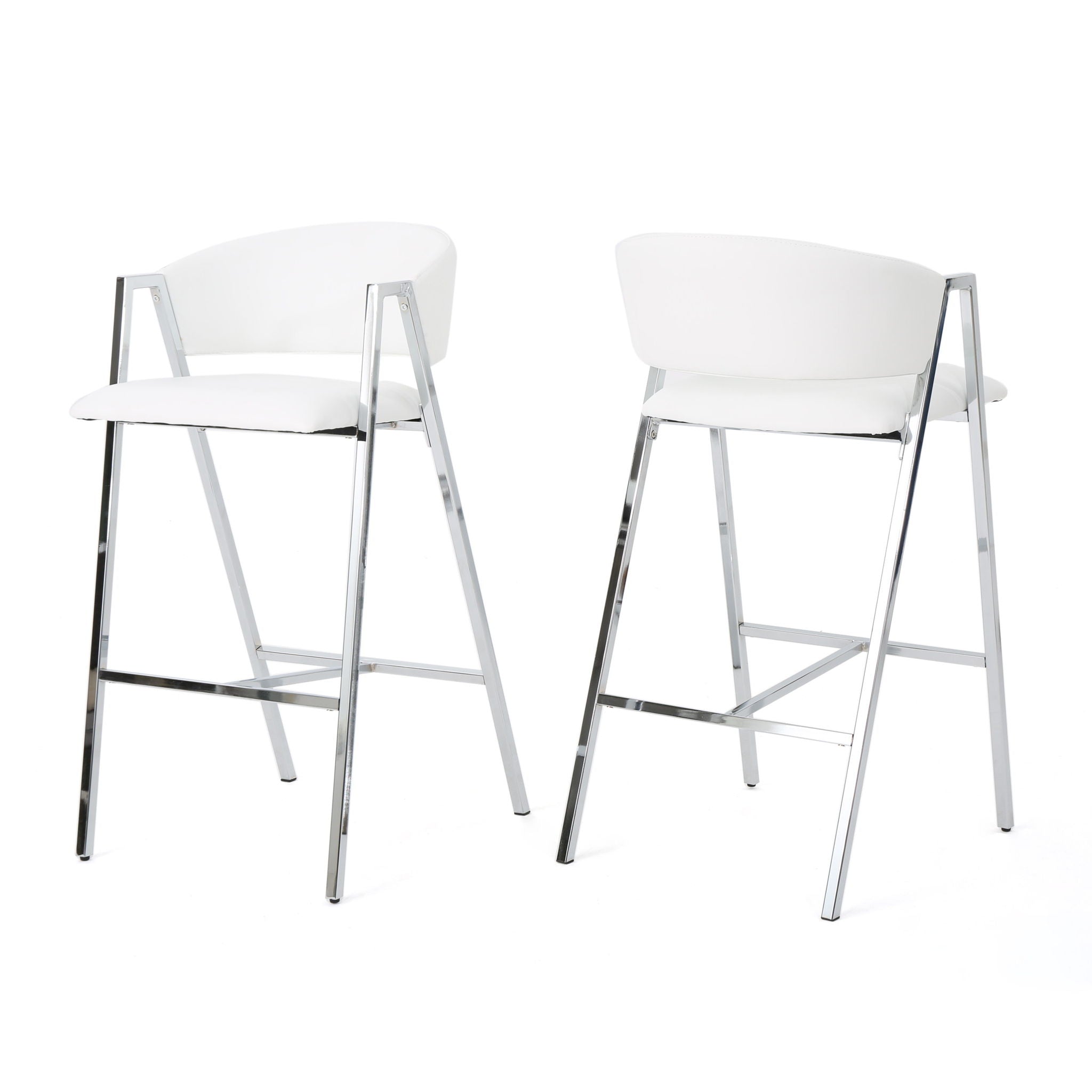 Modern Bar Stools With Low Back And Arms And Durable Metal Frame (Set of 2) - Ivory