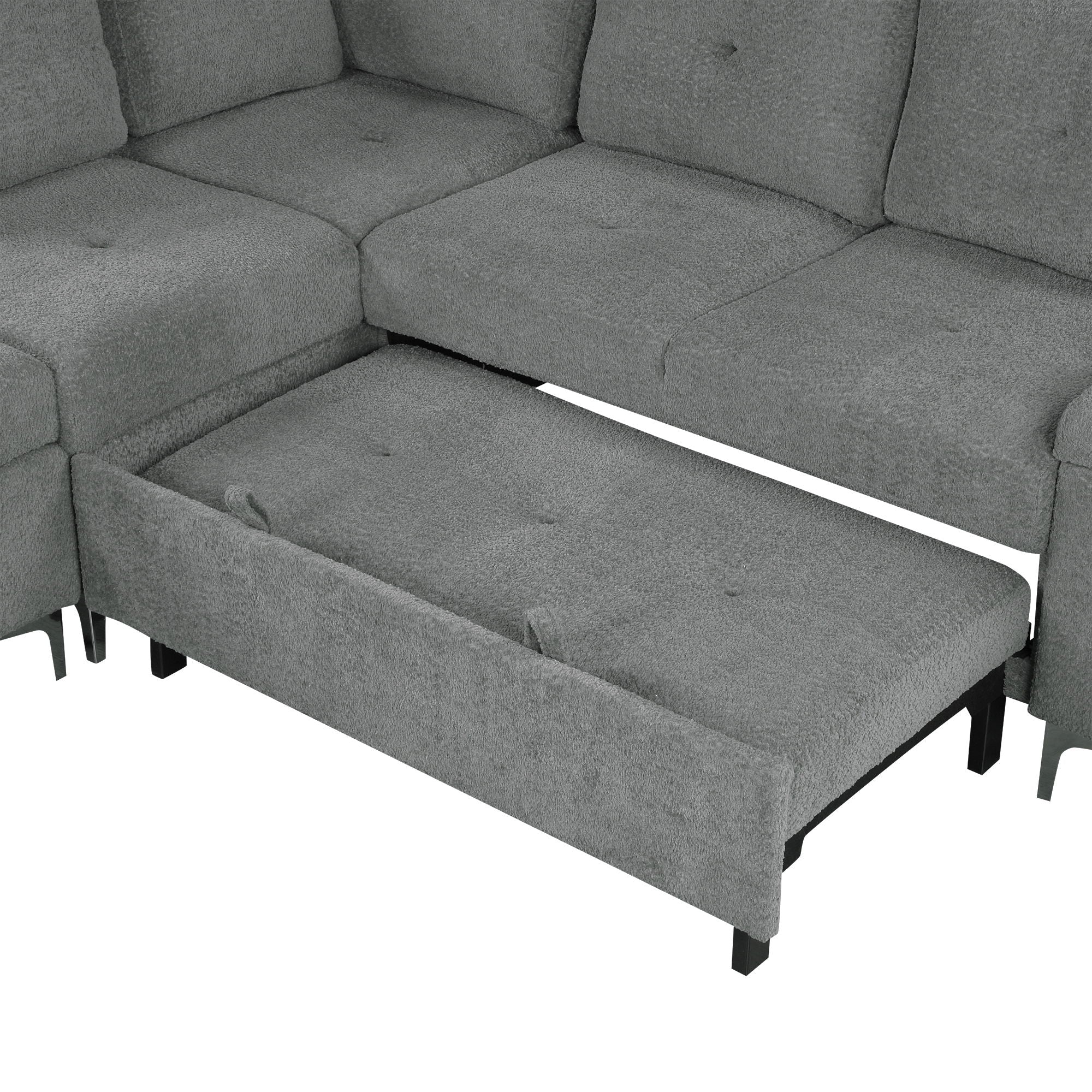 Versatile L Shaped Sofa Bed With Storage, Cup Holders, USB Ports Chenille