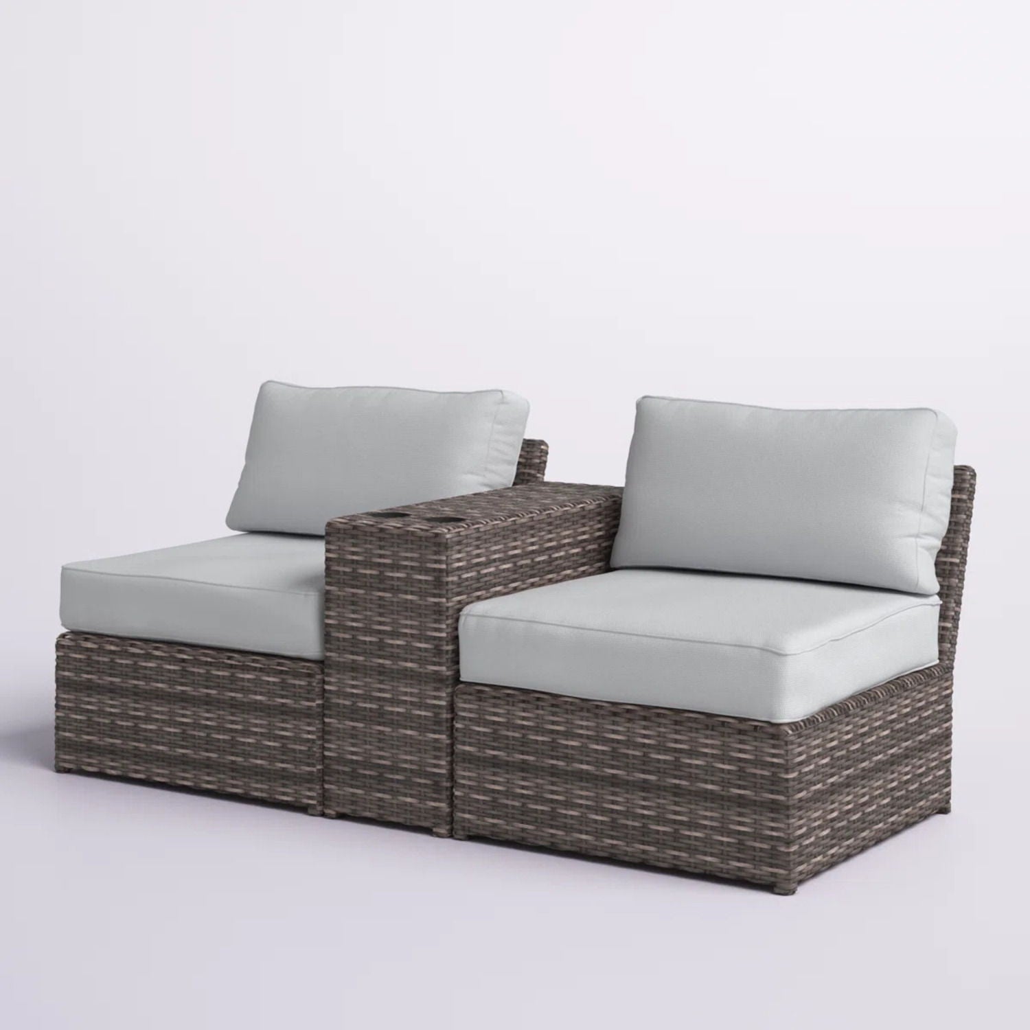 2 Person Wicker Conversation Set With Cushions, Weather Resistant