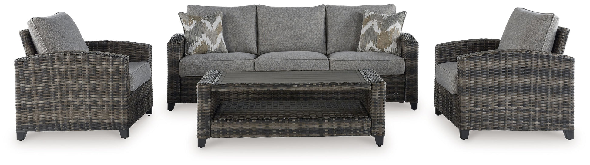 Signature Design by Ashley® Oasis Court - Gray - Sofa, Chairs, Table Set (Set of 4) | Meri Furniture