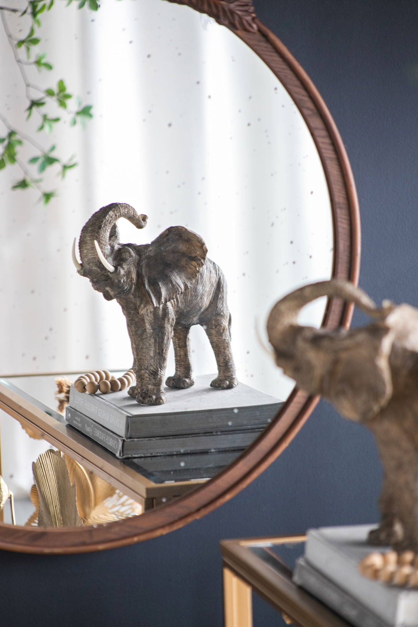 Round Hand Carved Rose Antique Mirror Frame, Wall Mirror For Live Space