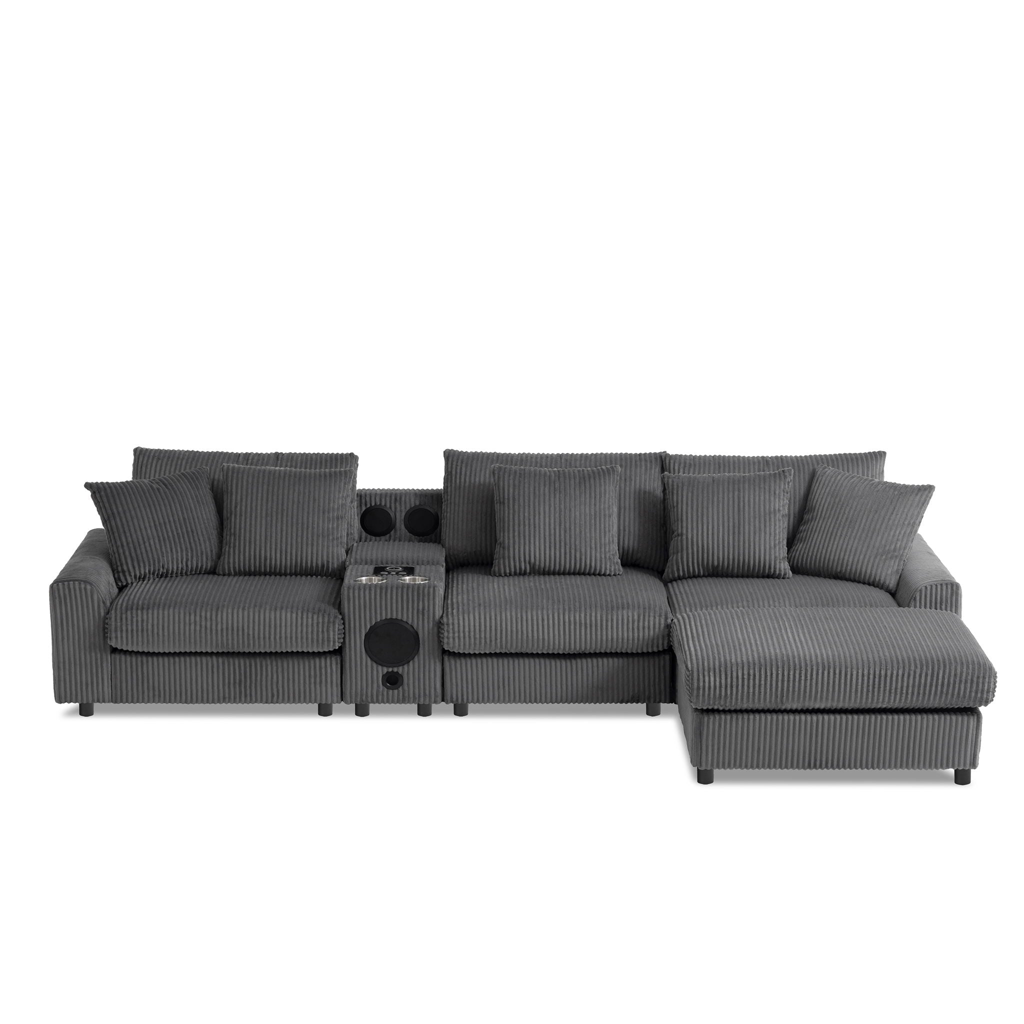 Sectional With Bluetooth Speakers L Shaped Couch With Console USB Charger, Cup Holders Storage Ottoman Deep And Wide Seat Cloud Sofa