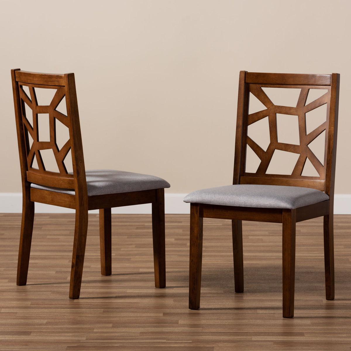 Abilene Mid-Century Grey Fabric Upholstered and Walnut Brown Finished Dining Chair Set of 2