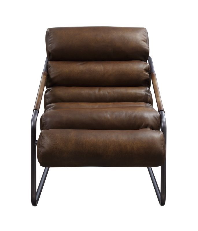 ACME Dolgren - Accent Chair - Sahara Top Grain Leather & Matt Iron Finish | Meri Furniture