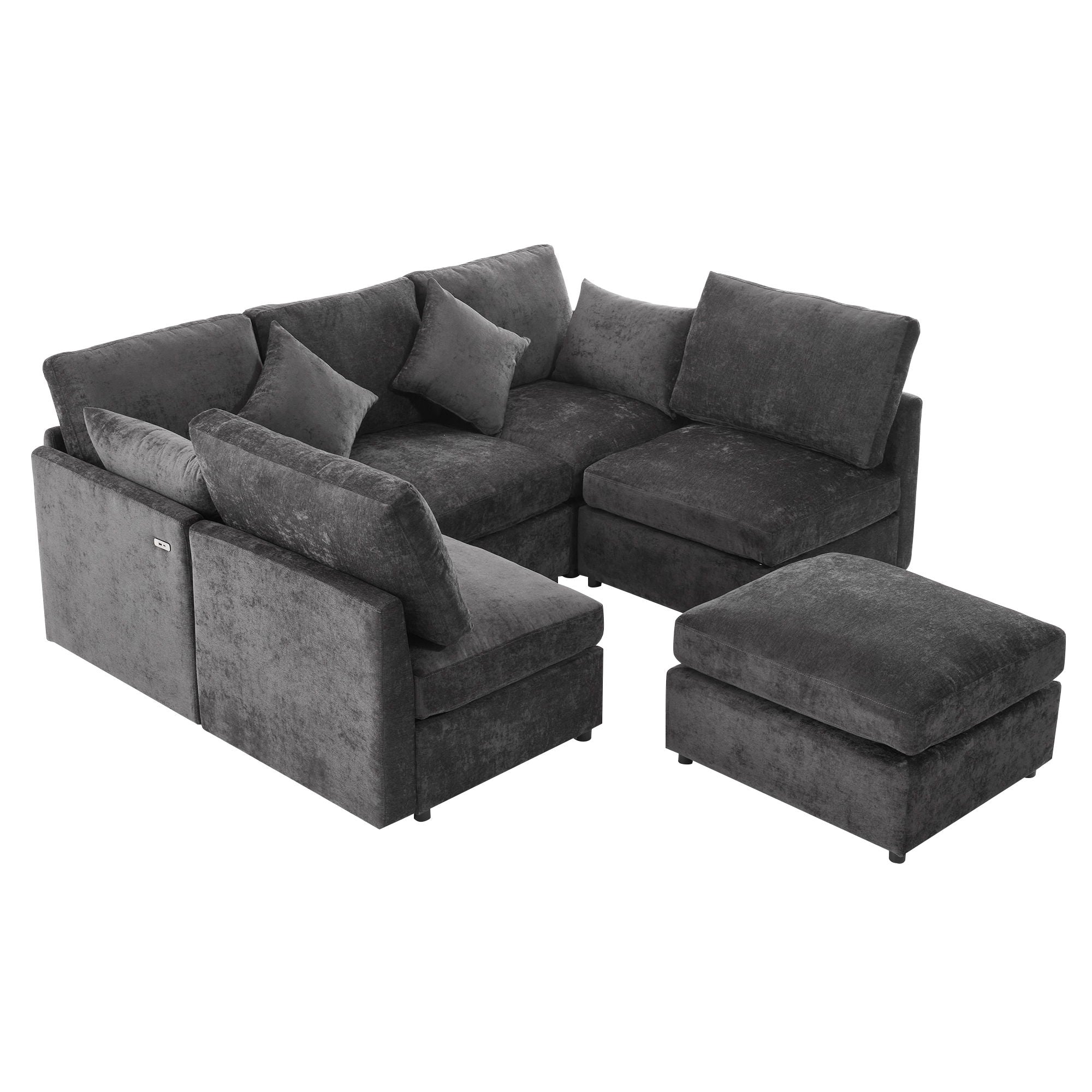 Sectional Sofa Modular U-Shaped With Ottoman & USB Ports