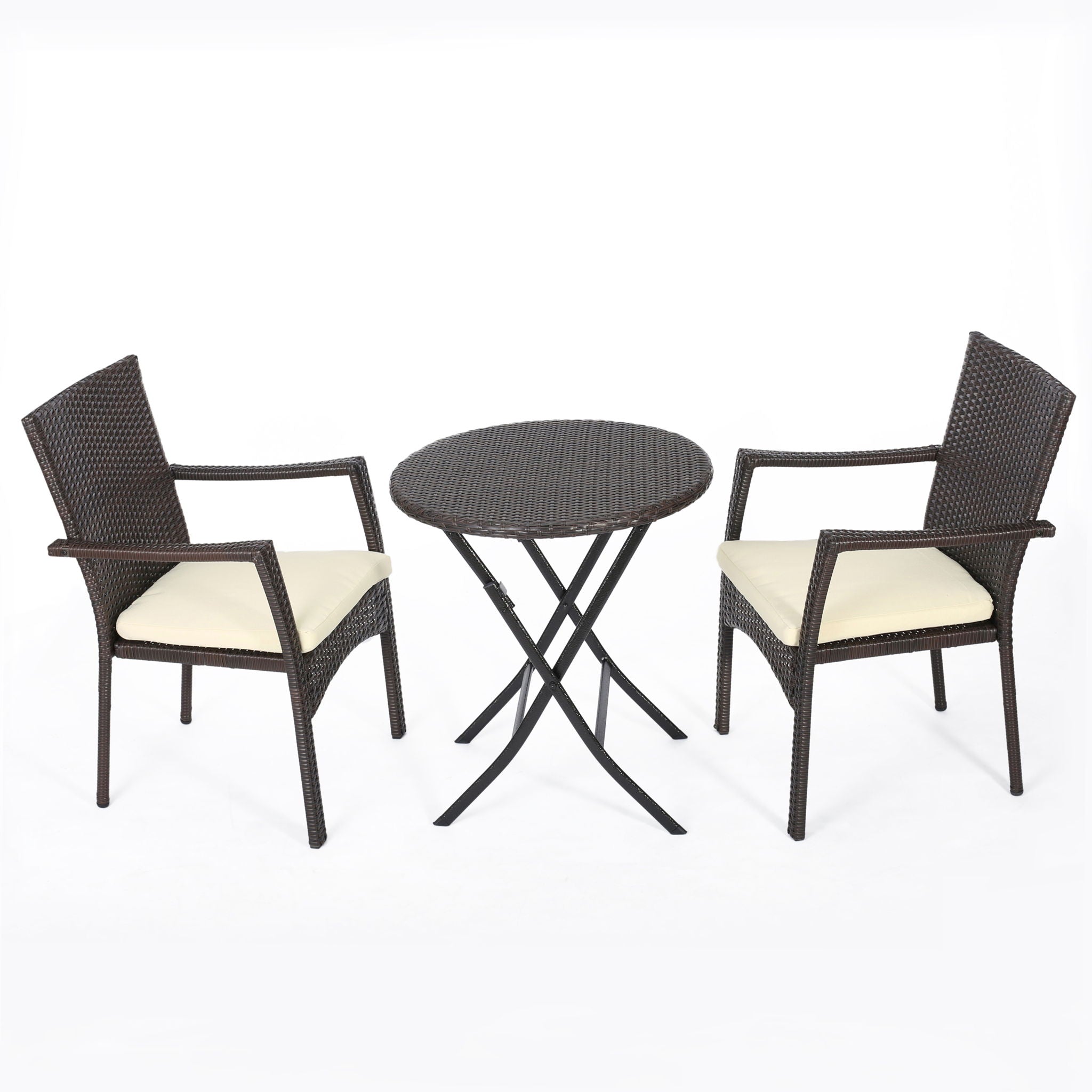 3 Piece Bistro Set With Water Resistant Cushions And 2 Chairs - Brown Multi