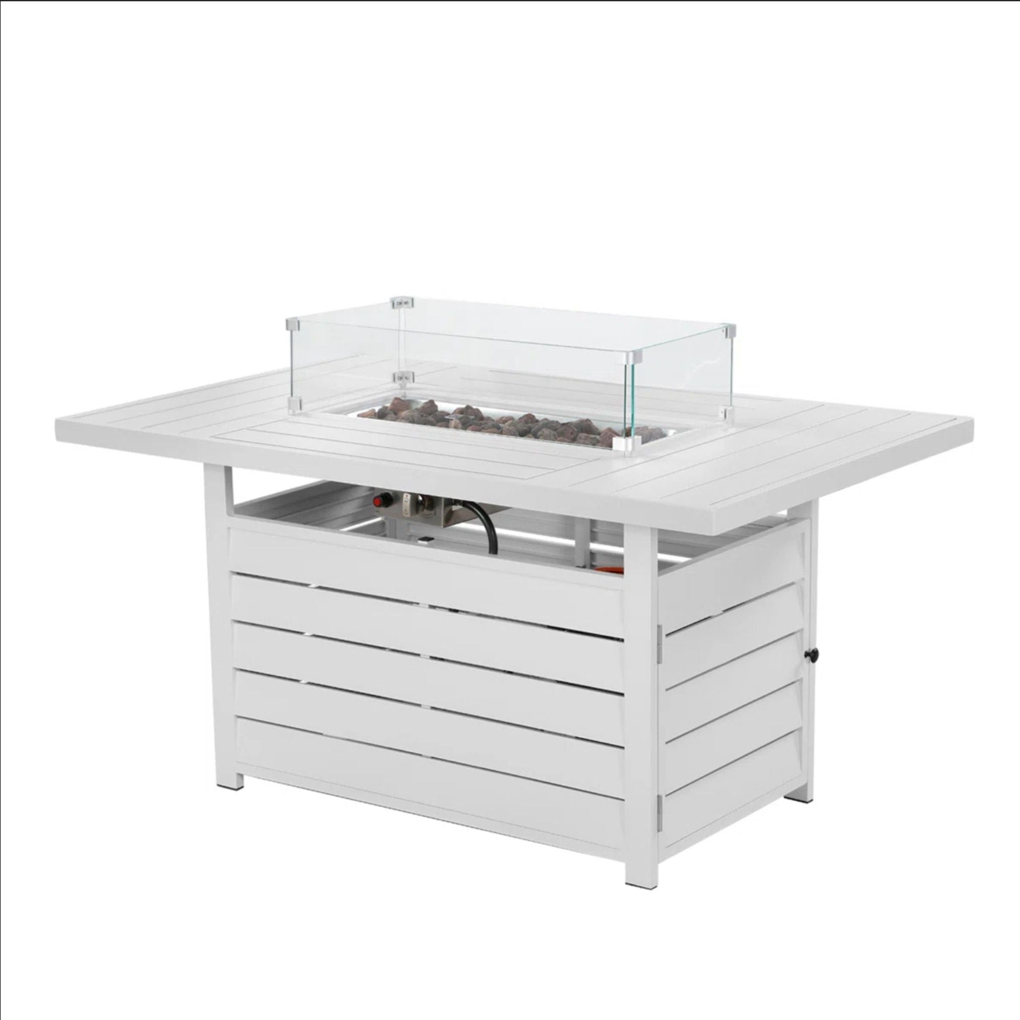 Rectangular Propane Fire Pit Table With Burner, Lava Rock, Waterproof Cover