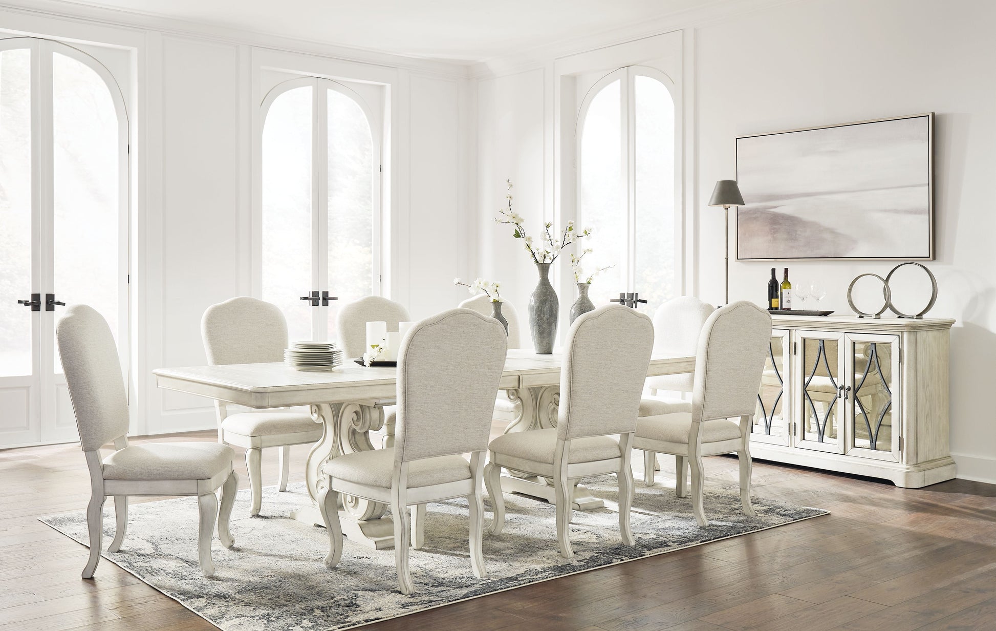 Signature Design by Ashley® Arlendyne - Antique White - 11 Pc. - Dining Table, 8 Side Chairs, Server | Meri Furniture