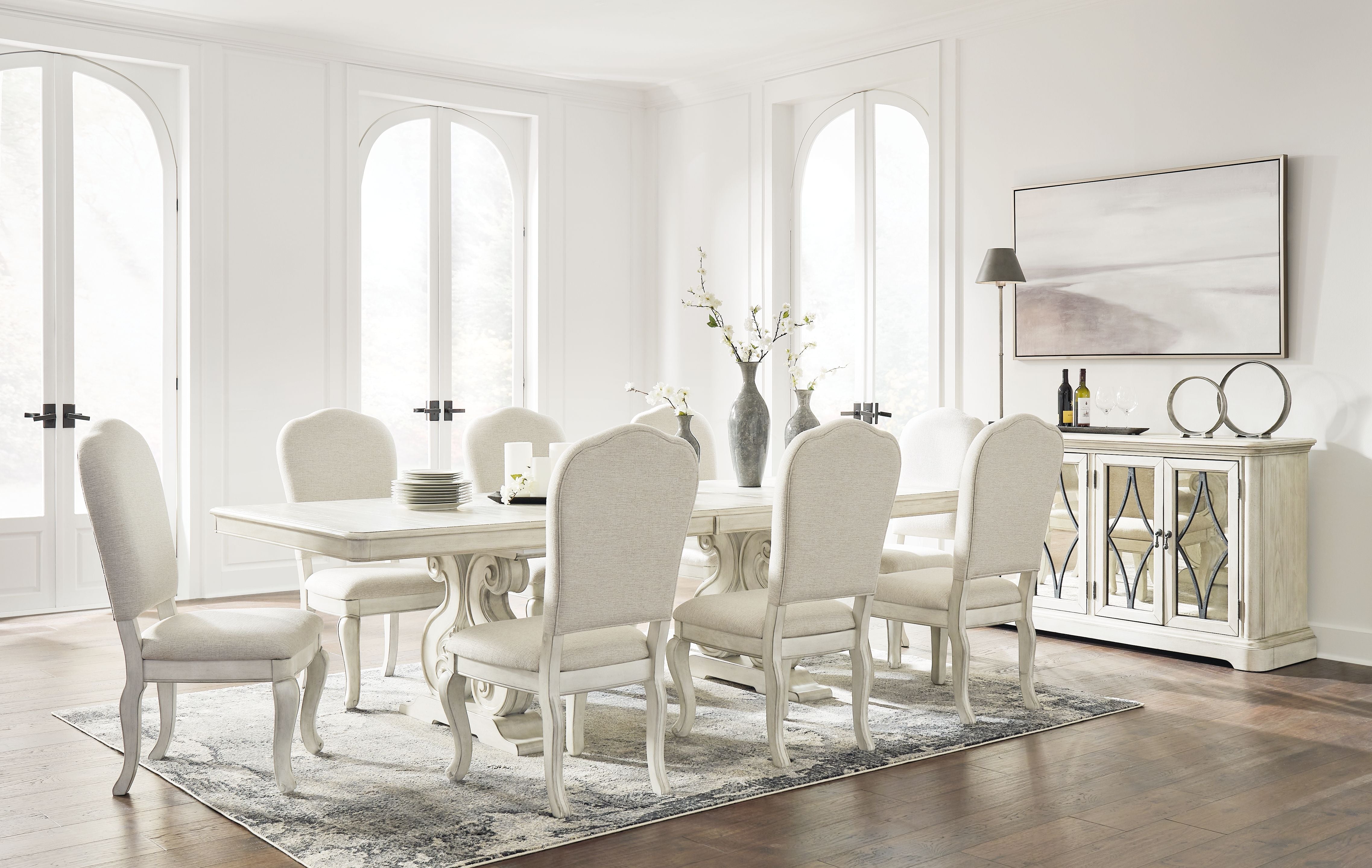 Signature Design by Ashley® Arlendyne - Antique White - 11 Pc. - Dining Table, 8 Side Chairs, Server | Meri Furniture