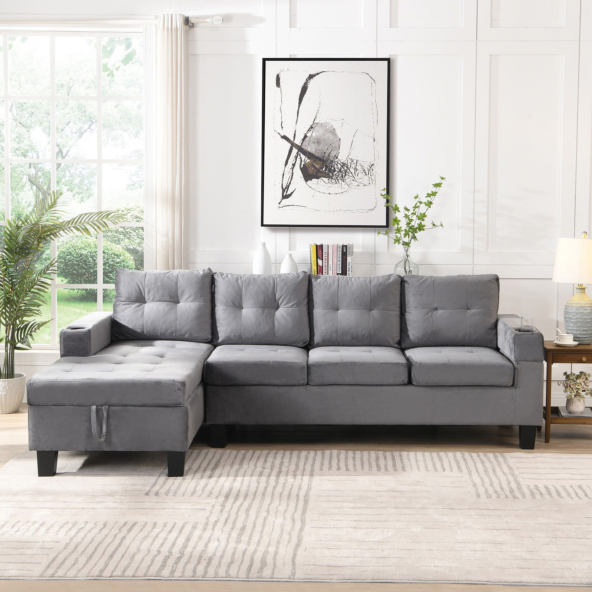 Modern Sectional Sofa Set With L Shape Chaise Lounge And Storage