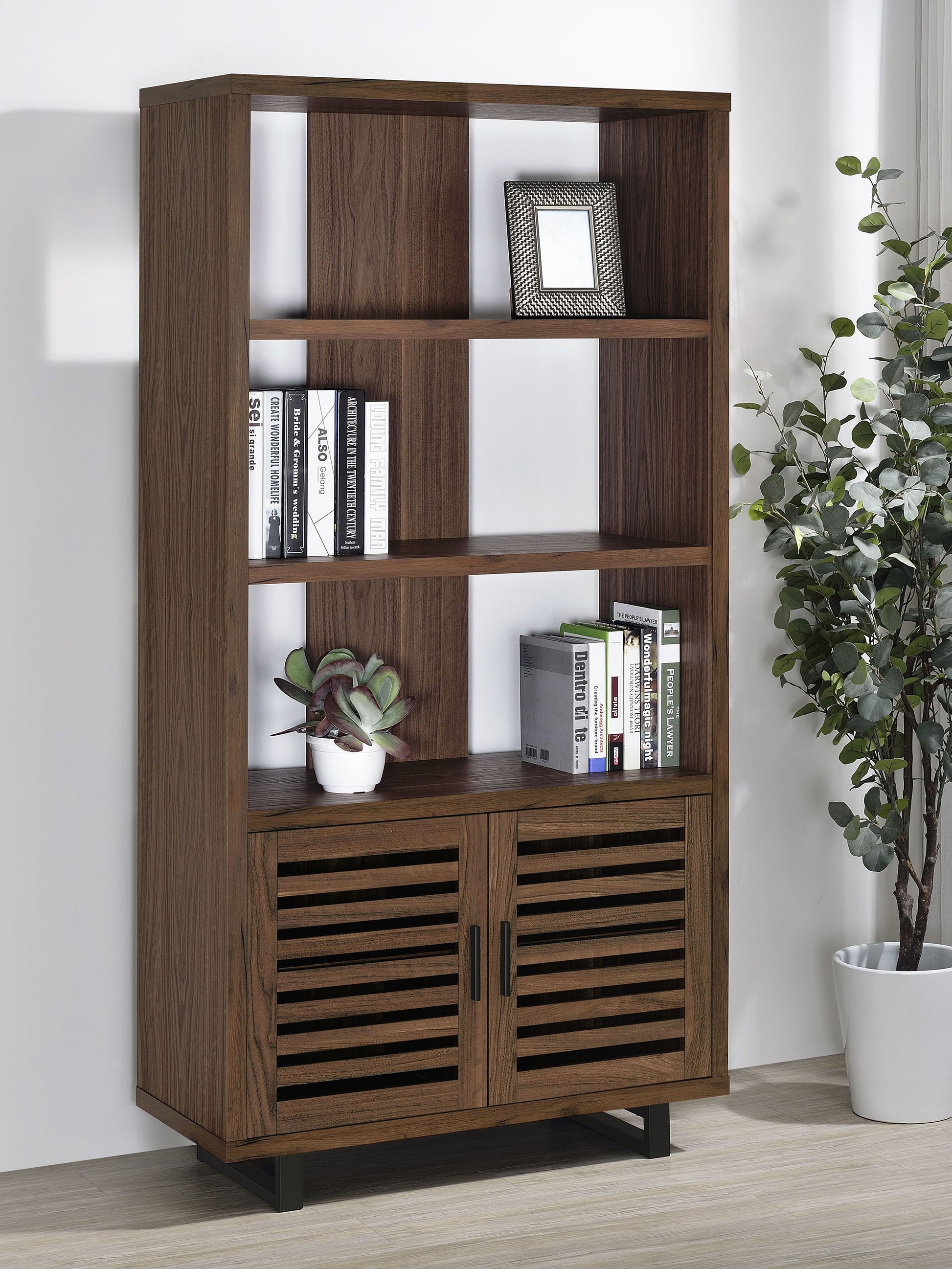 Coaster Fine Furniture Maddox - 3-Shelf Cabinet Bookcase - Walnut | Meri Furniture