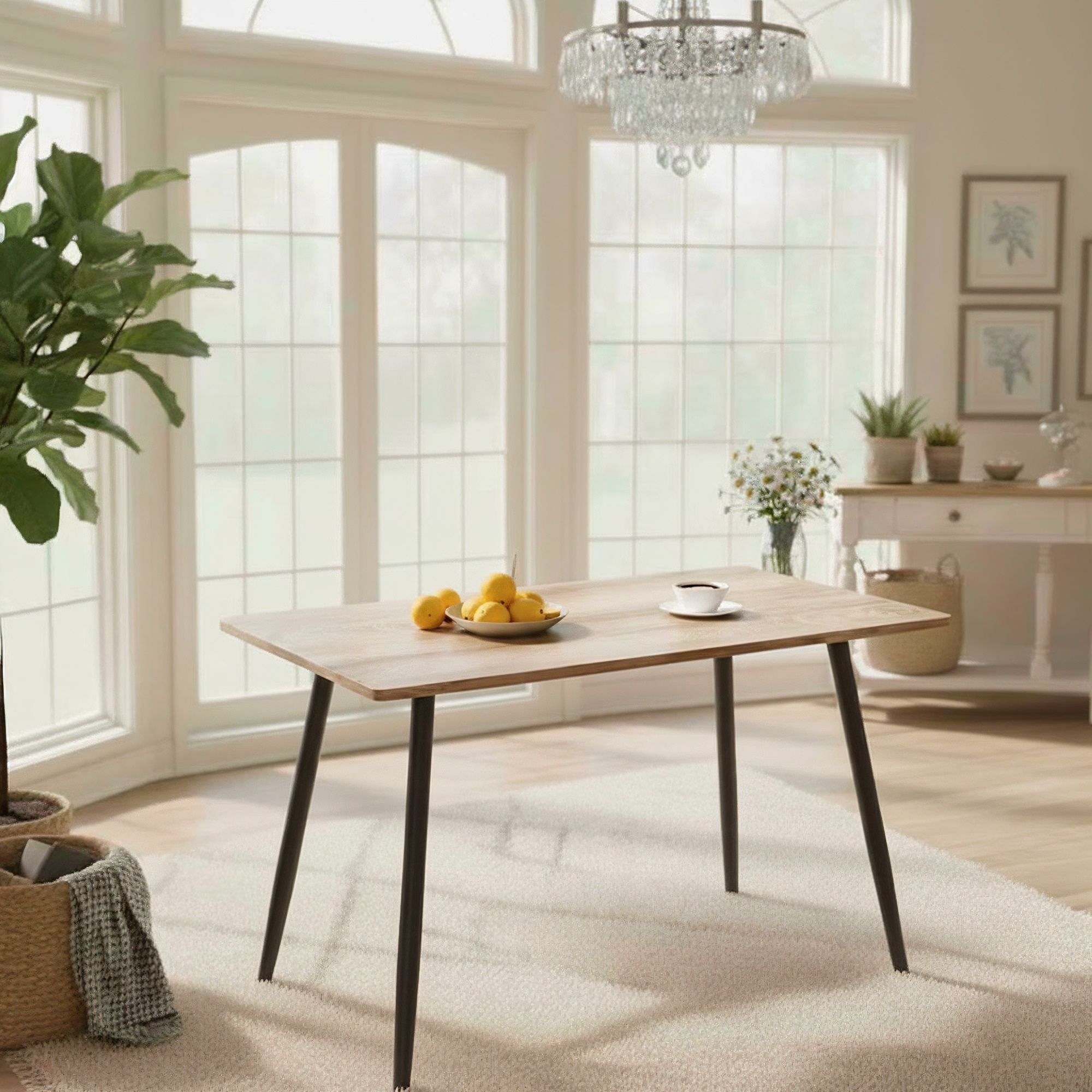 Modern Minimalist 47" Wood Dining Table With Metal Legs For 4 - Wood