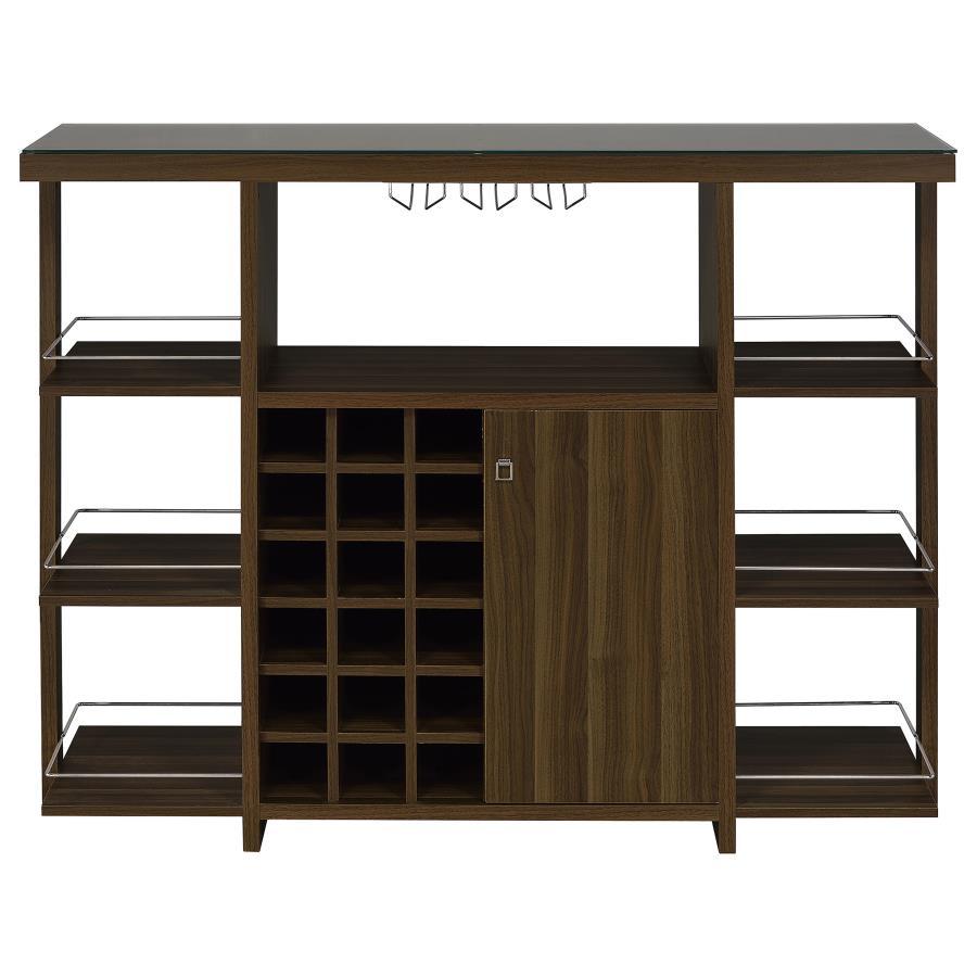 Coaster Fine Furniture Evelio - 6-Shelf Glass Top Home Bar Wine Cabinet - Walnut | Meri Furniture