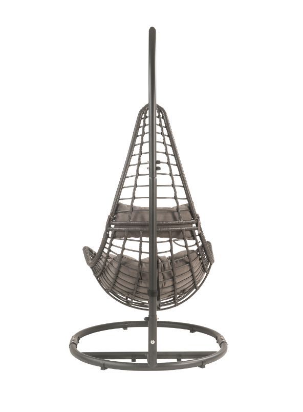 ACME Uzae - Patio Swing Chair - Gray Fabric & Charcaol Wicker | Meri Furniture