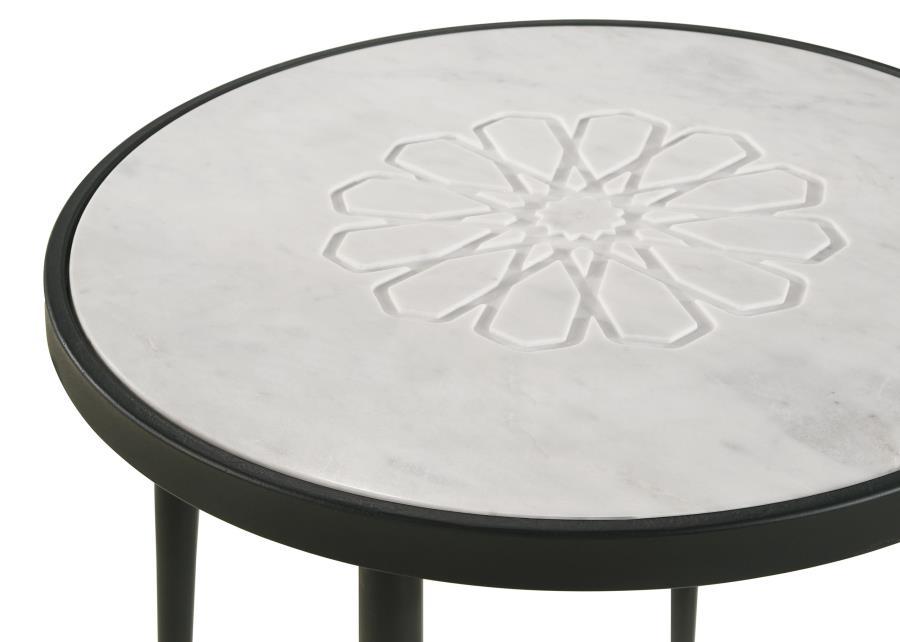 Coaster Fine Furniture Kofi - Round Marble Top Accent Side Table - White And Black | Meri Furniture