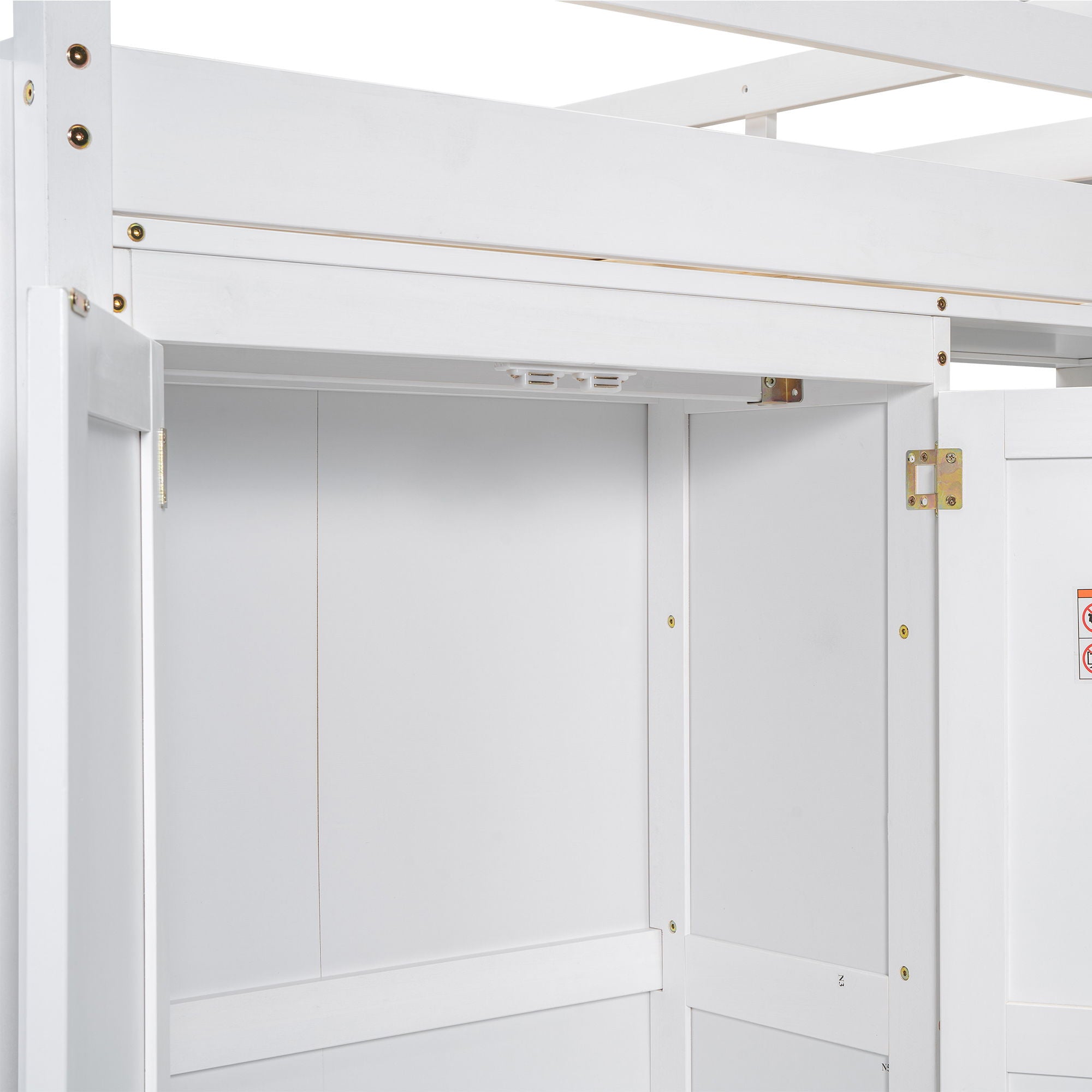 Loft Bed With Built In Wardrobe, Storage Shelves, And LED Light