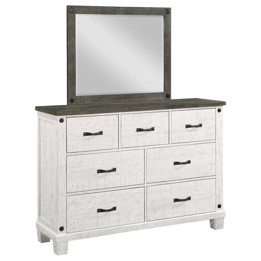 Coaster Fine Furniture Lilith - 7-Drawer Dresser With Mirror - Distressed White | Meri Furniture