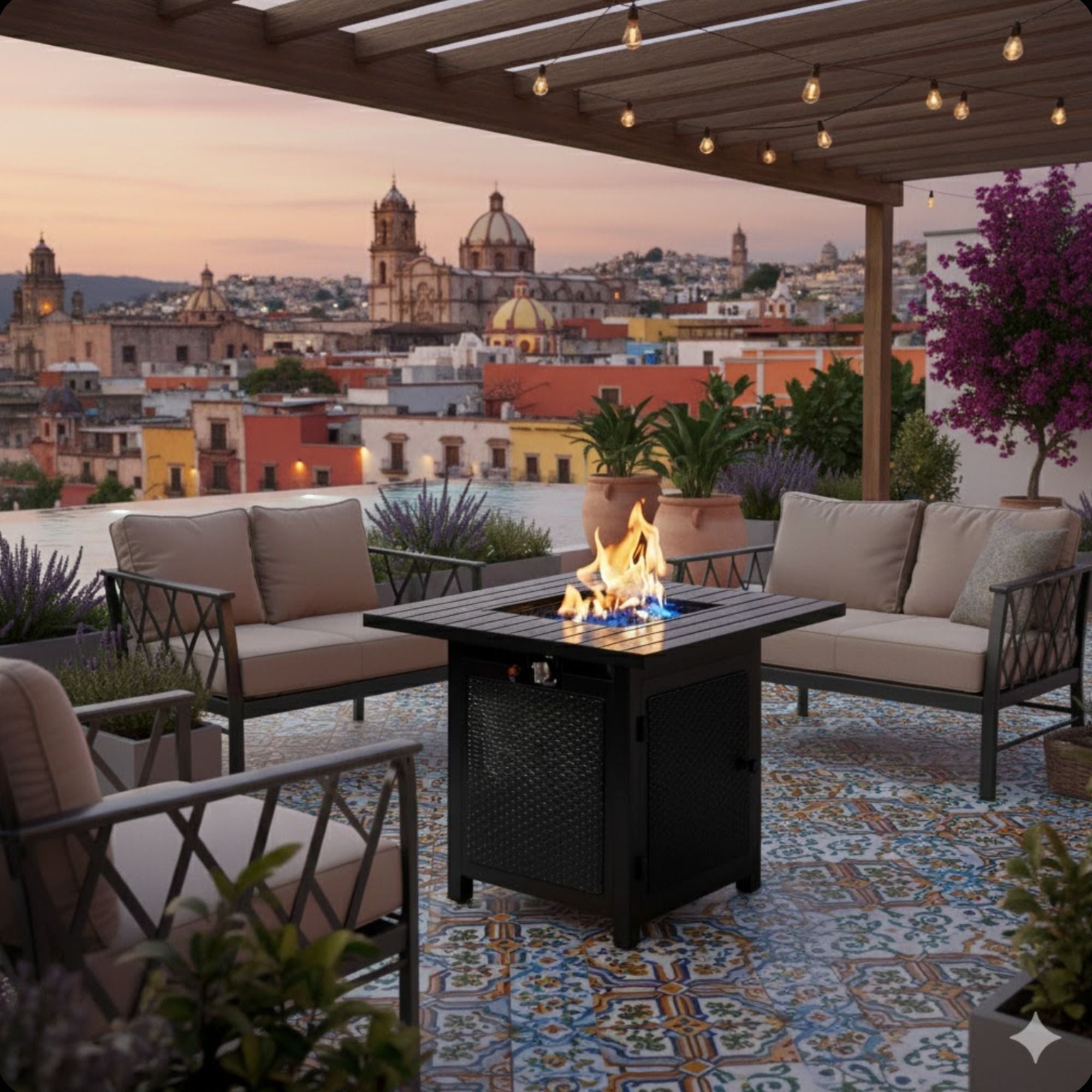 Outdoor 2 In 1 Propane Fire Pit Table With Dual Burners, Lava Rocks And Waterproof Cover - Black